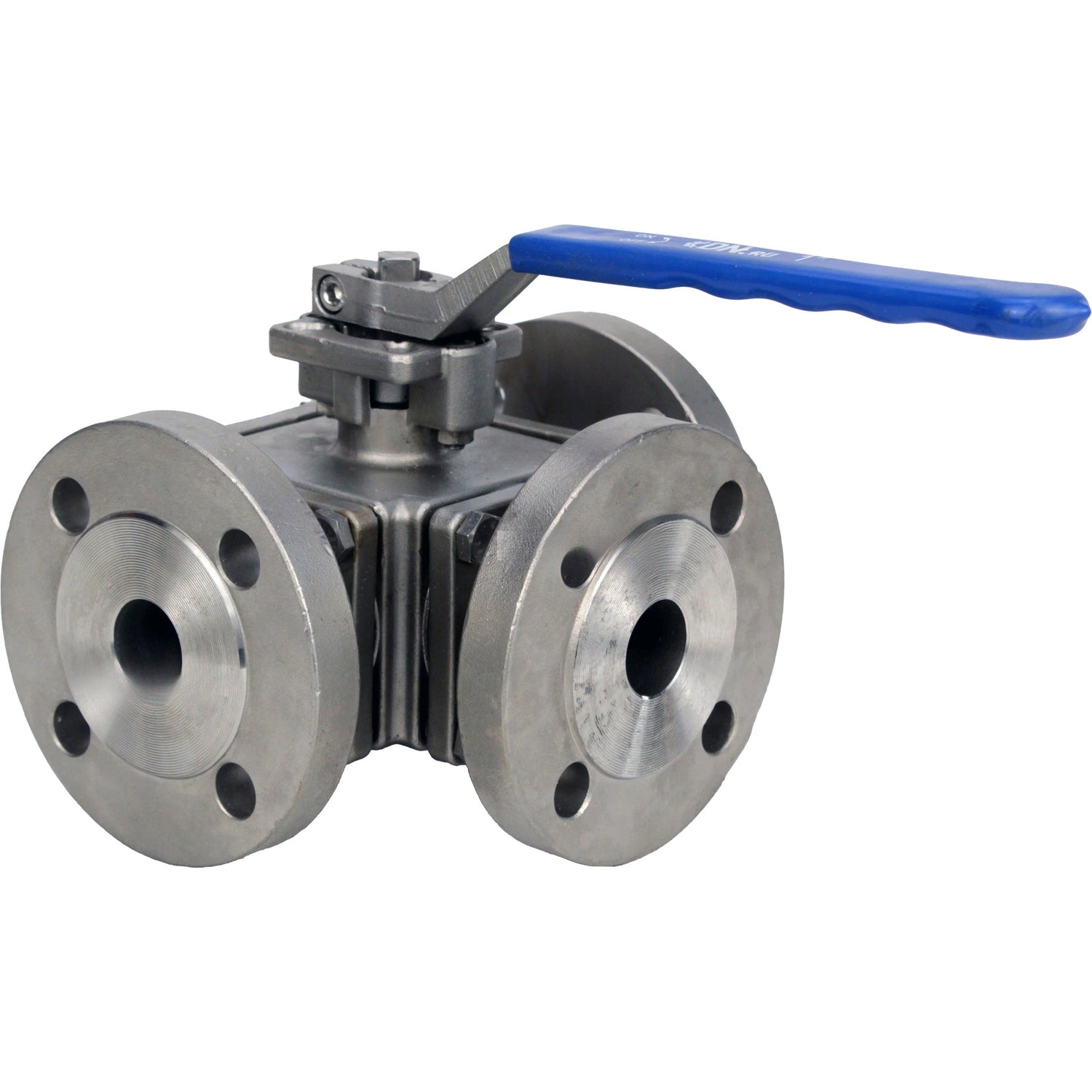Ball valves Elephant BV3131PPL(4pc)-FP-3WT-F-ISO-H DN25 16 bar, three-way, full bore, 304 steel, seal - PPL, flanged, with ISO flange and handle