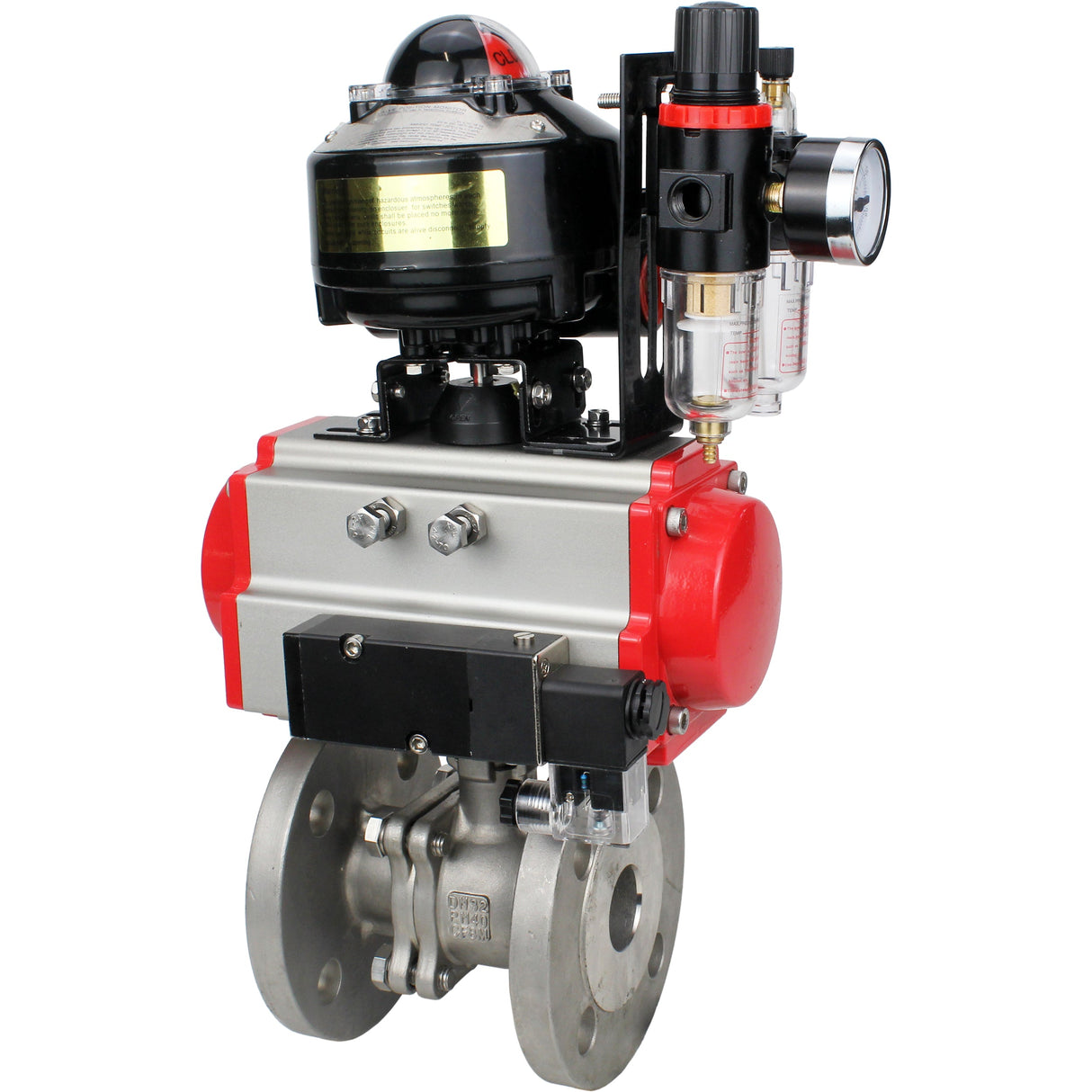 Ball valves Elephant BV3232P(2pc)-FP-F-ISO-H DN15-150 flanged, full bore, two-piece, stainless steel body. steel SS316, seal - PTFE, with pneumatic actuator Elephant PA-SA 052-210 pneumatic distributor 4M310-08 NAMUR 24V ATU AFC2000 APL-510N-EX
