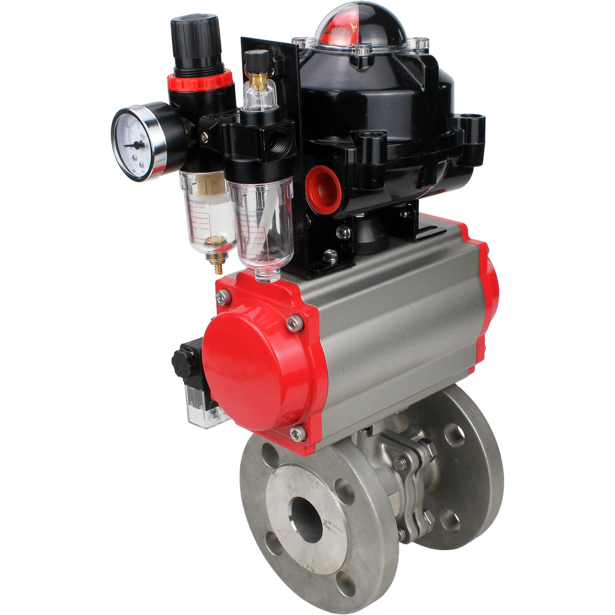 Ball valves Elephant BV3232P(2pc)-FP-F-ISO-H DN15-250 flanged, full bore, two-piece, stainless steel body. steel SS316, seal - PTFE, with pneumatic drive Elephant PA-DA 052-210 pneumatic distributor 4M310-08 NAMUR 220V ATU AFC2000 LSU APL-510N-EX