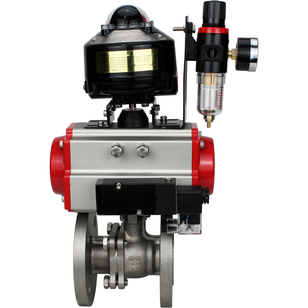 Ball valves Elephant BV3232P(2pc)-FP-F-ISO-H DN15-250 flanged, full bore, two-piece, stainless steel body. steel SS316, seal - PTFE, with pneumatic drive Elephant PA-DA 052-210 pneumatic distributor 4M310-08 NAMUR 220V ATU AFC2000 LSU APL-510N-EX