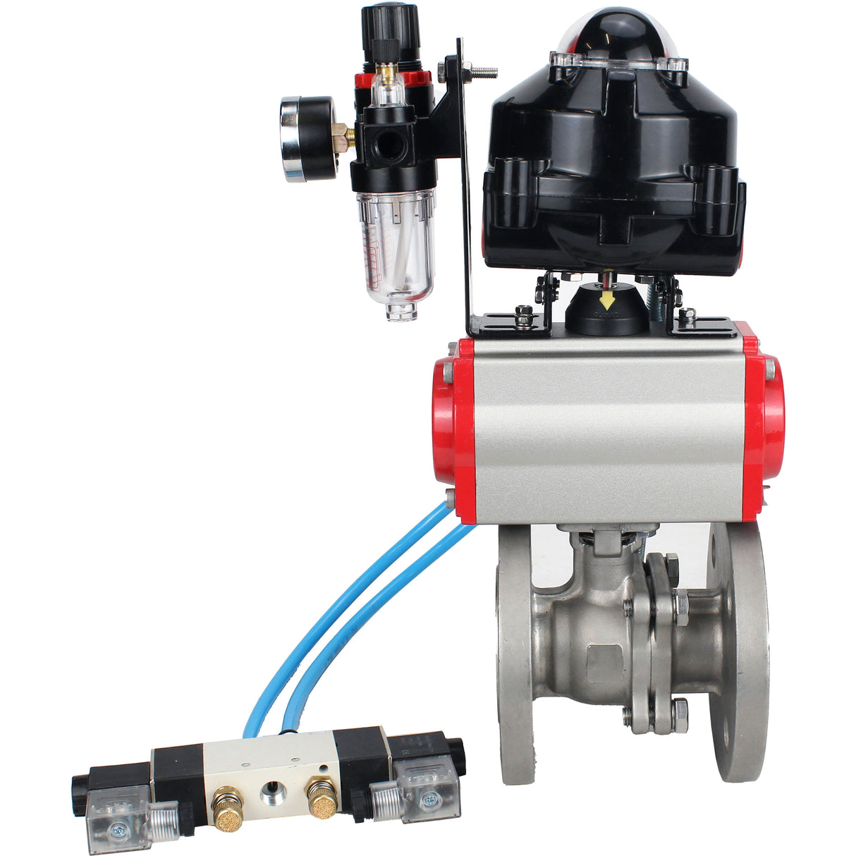 Ball valves Elephant BV3232P(2pc)-FP-F-ISO-H DN15-150 flanged, full bore, two-piece, stainless steel body. steel SS316, seal - PTFE, with pneumatic actuator Elephant PA-SA 052-210 pneumatic distributor 4V320-10 ATU AFC2000 APL-510N-EX