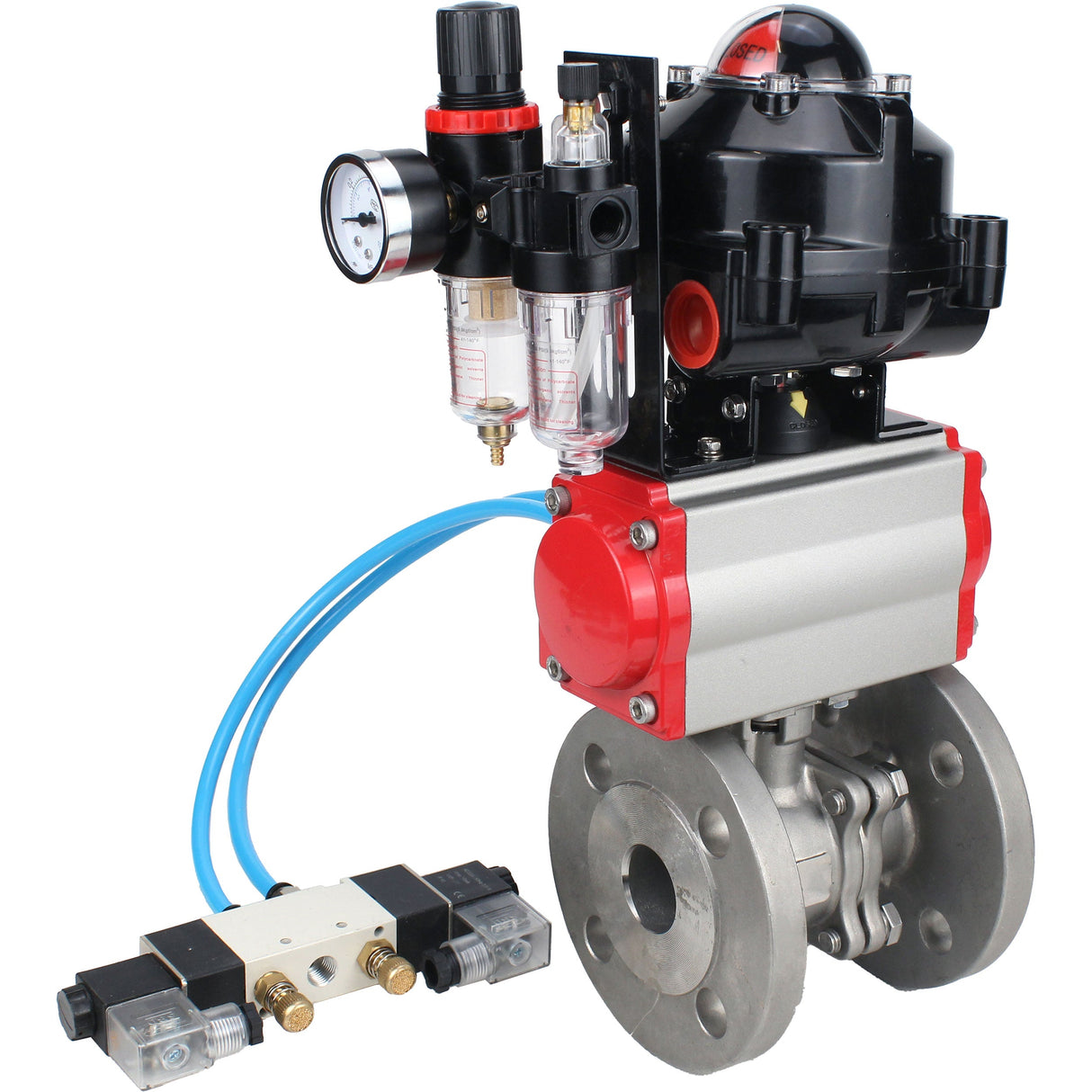 Ball valves Elephant BV3232P(2pc)-FP-F-ISO-H DN15-150 flanged, full bore, two-piece, stainless steel body. steel SS316, seal - PTFE, with pneumatic actuator Elephant PA-SA 052-210 pneumatic distributor 4V320-10 ATU AFC2000 APL-510N-EX