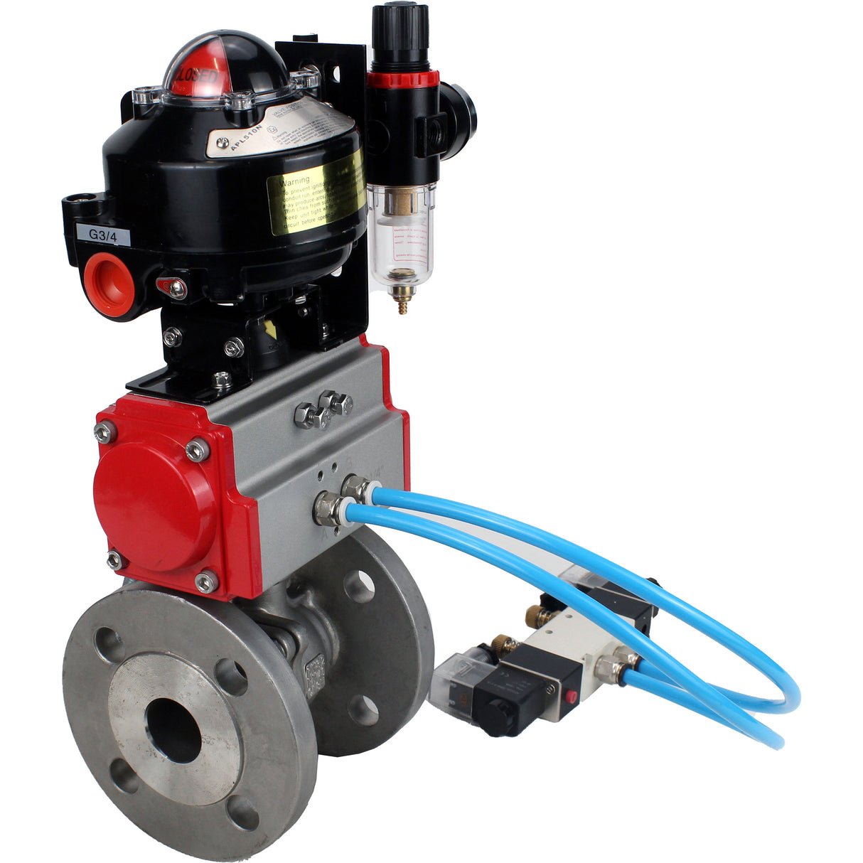 Ball valves Elephant BV3232P(2pc)-FP-F-ISO-H DN15-150 flanged, full bore, two-piece, stainless steel body. steel SS316, seal - PTFE, with pneumatic actuator Elephant PA-SA 052-210 pneumatic distributor 4V320-10 ATU AFC2000 APL-510N-EX