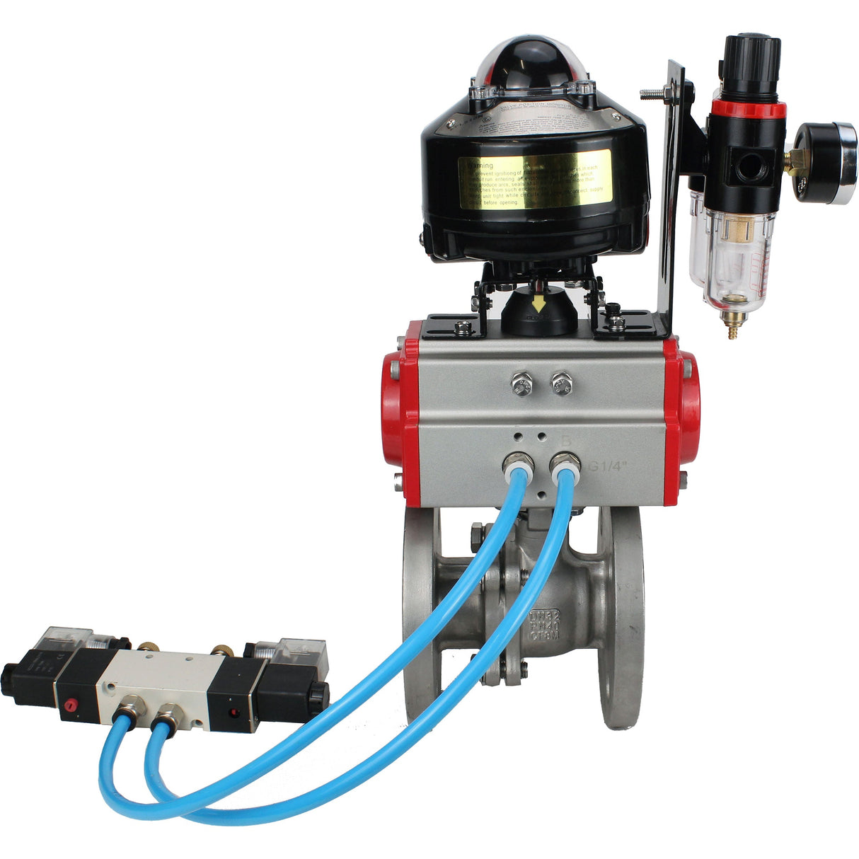 Ball valves Elephant BV3232P(2pc)-FP-F-ISO-H DN15-150 flanged, full bore, two-piece, stainless steel body. steel SS316, seal - PTFE, with pneumatic actuator Elephant PA-SA 052-210 pneumatic distributor 4V320-08 ATU AFC2000 APL-510N-EX