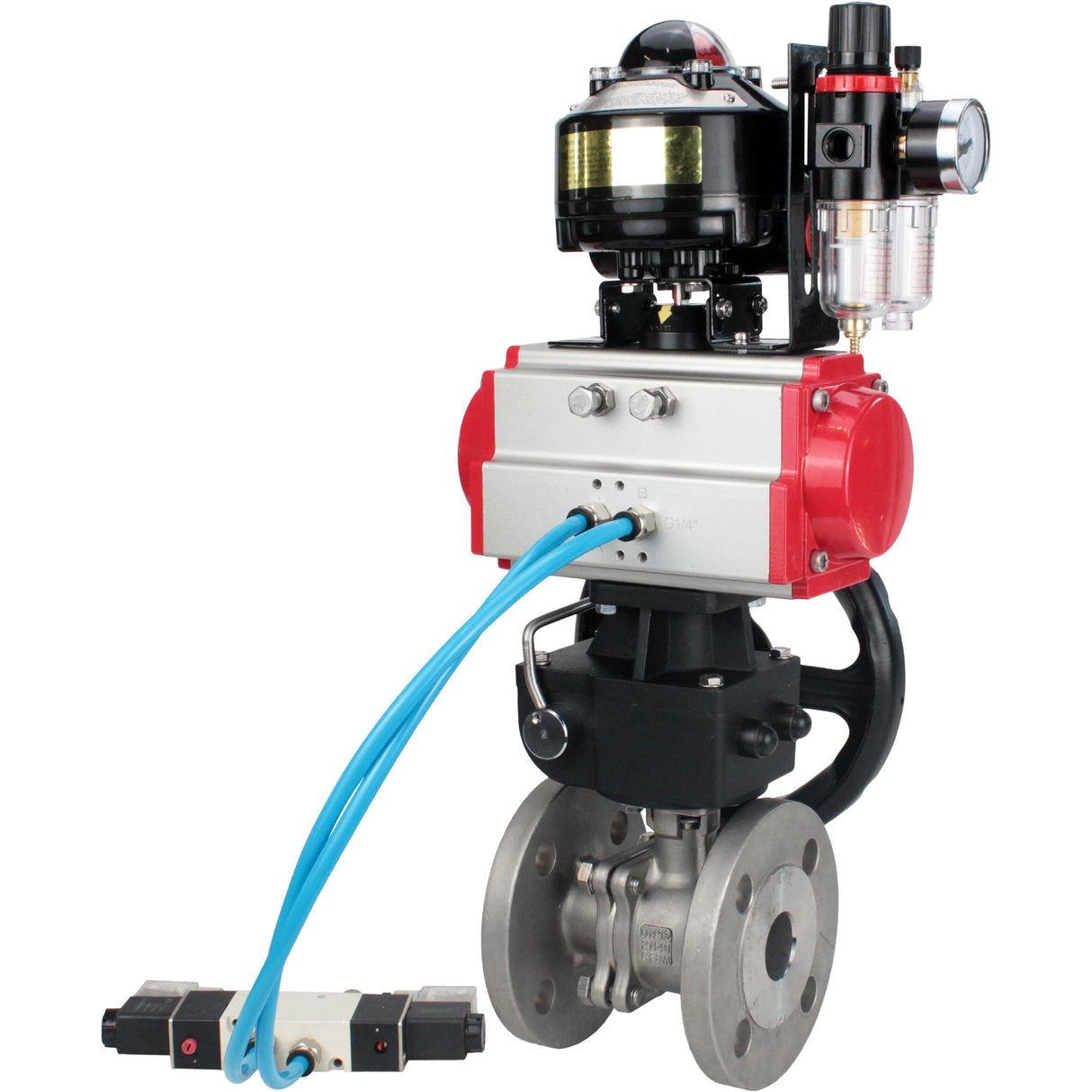 Ball valves Elephant BV3232P(2pc)-FP-F-ISO-H DN15-250 flanged, two-piece, body - stainless steel SS316, seal - PTFE, with pneumatic drive PA-DA-052-210 pneumatic distributor 4V320-10 gearbox MON ATU AFC2000 LSU APL-510N-EX