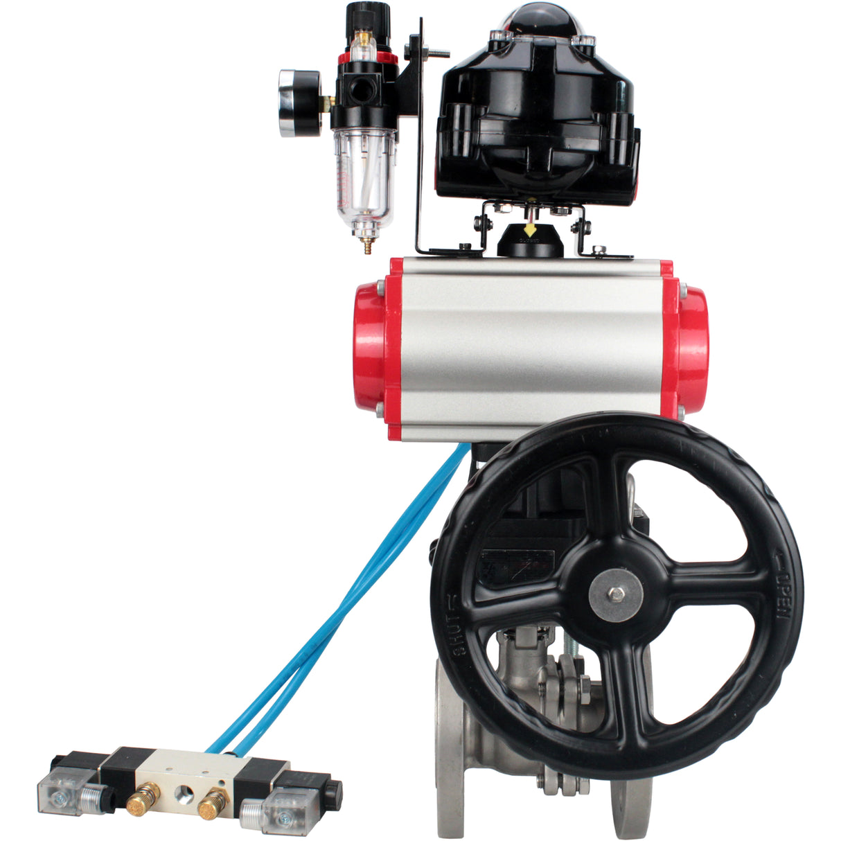 Ball valves Elephant BV3232P(2pc)-FP-F-ISO-H DN15-250 flanged, two-piece, body - stainless steel SS316, seal - PTFE, with pneumatic drive PA-DA-052-210 pneumatic distributor 4V320-08 gearbox MON ATU AFC2000 LSU APL-510N-EX