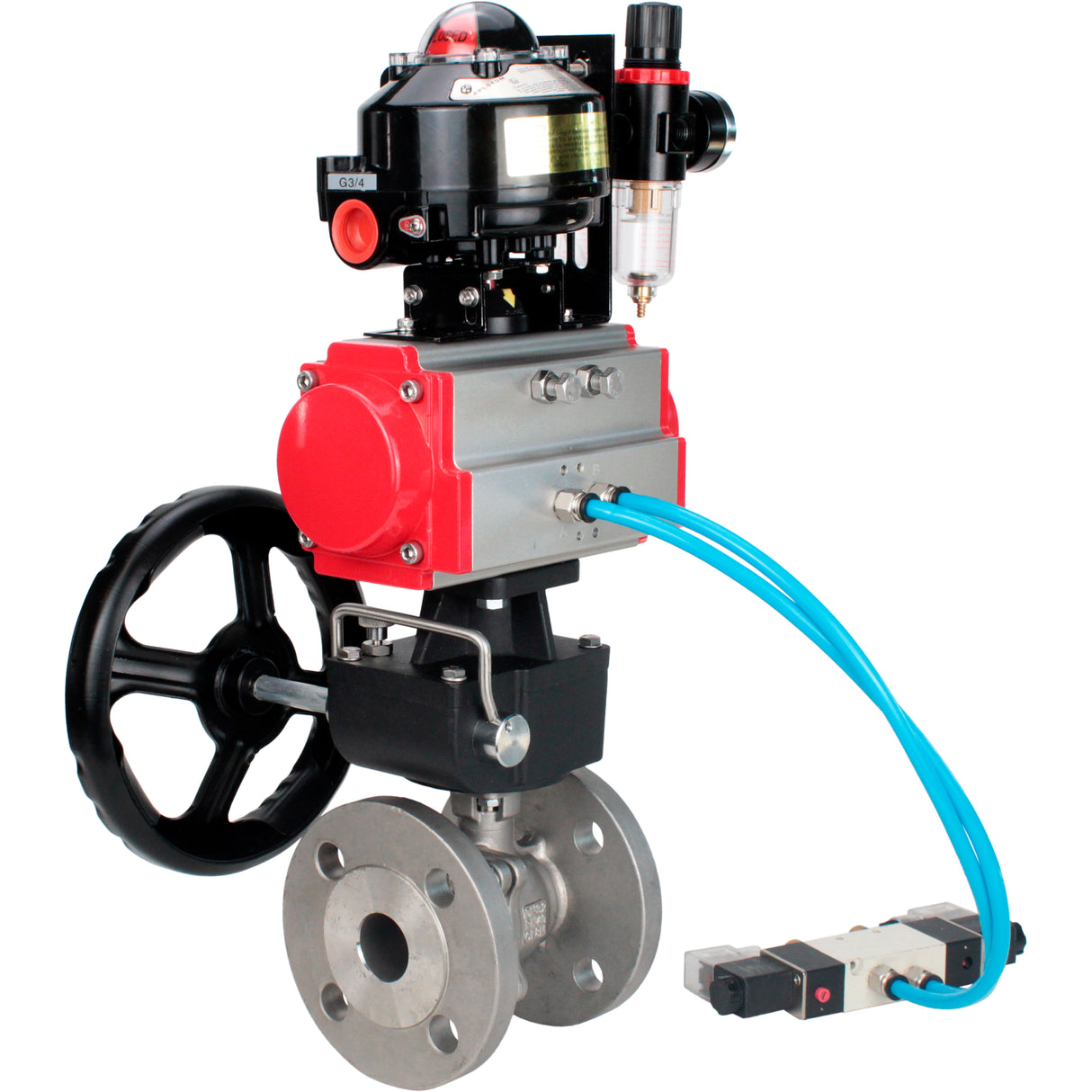 Ball valves Elephant BV3232P(2pc)-FP-F-ISO-H DN15-250 flanged, two-piece, body - stainless steel SS316, seal - PTFE, with pneumatic drive PA-DA-052-210 pneumatic distributor 4V320-08 gearbox MON ATU AFC2000 LSU APL-510N-EX