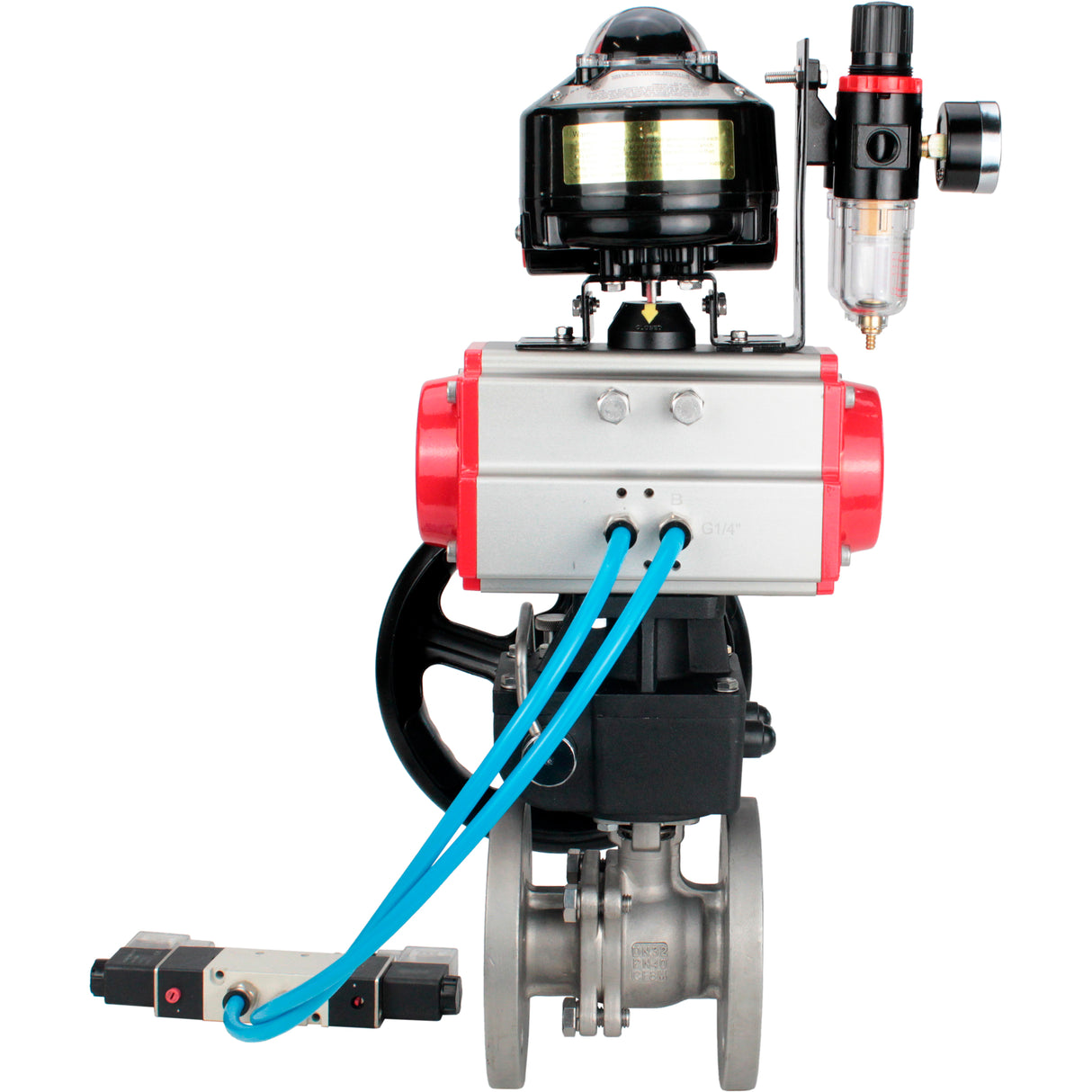 Ball valves Elephant BV3232P(2pc)-FP-F-ISO-H DN15-250 flanged, two-piece, body - stainless steel SS316, seal - PTFE, with pneumatic drive PA-DA-052-210 pneumatic distributor 4V320-08 gearbox MON ATU AFC2000 LSU APL-510N-EX