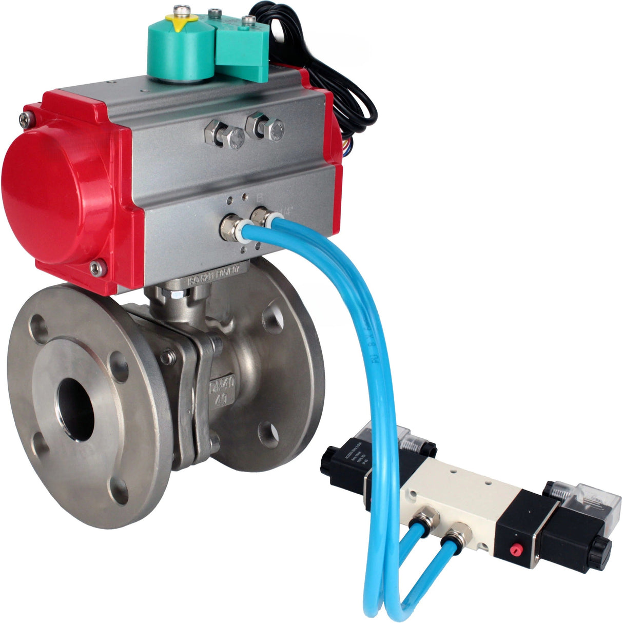 Ball valves Elephant BV3232P(2pc)-FP-F-ISO-H DN15-300 40 bar/16 full bore, flanged, body - 316 stainless steel, seal - PTFE, with PA-DA pneumatic actuator, pneumatic distributor 4V320-10 220V and ALS200D magnetic switch