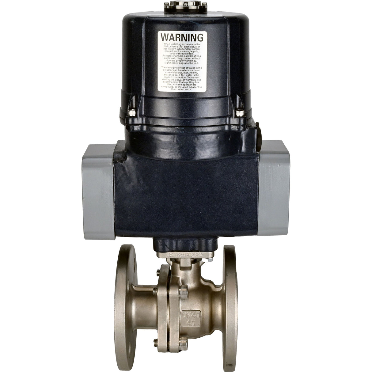 Ball valves Elephant BV3232P(2pc)-FP-F-ISO-H full bore, flanged, body - SS316 stainless steel, seal - PTFE, with electric quarter turn actuator Elephant QTSA-N-EM-O0-220VAC