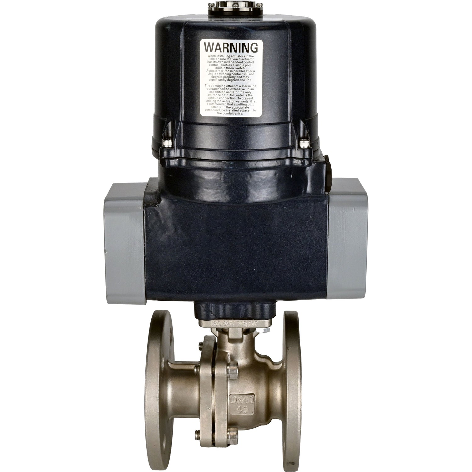 Ball valves Elephant BV3232P(2pc)-FP-F-ISO-H full bore, flanged, body - SS316 stainless steel, seal - PTFE, with electric quarter turn actuator Elephant QTSA-N-EM-O0-220VAC