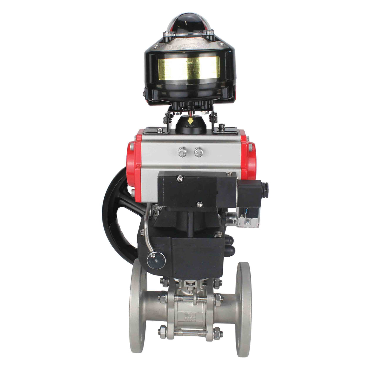 Ball valves Elephant BV3232P(3pc)-FP-F-ISO-H flanged, full bore, three-piece, stainless steel body. steel SS316, seal - PTFE, with pneumatic drive Elephant PA-DA 052-130 pneumatic distributor 4M310-08 NAMUR 24V gearbox MON LSU APL-510N-EX