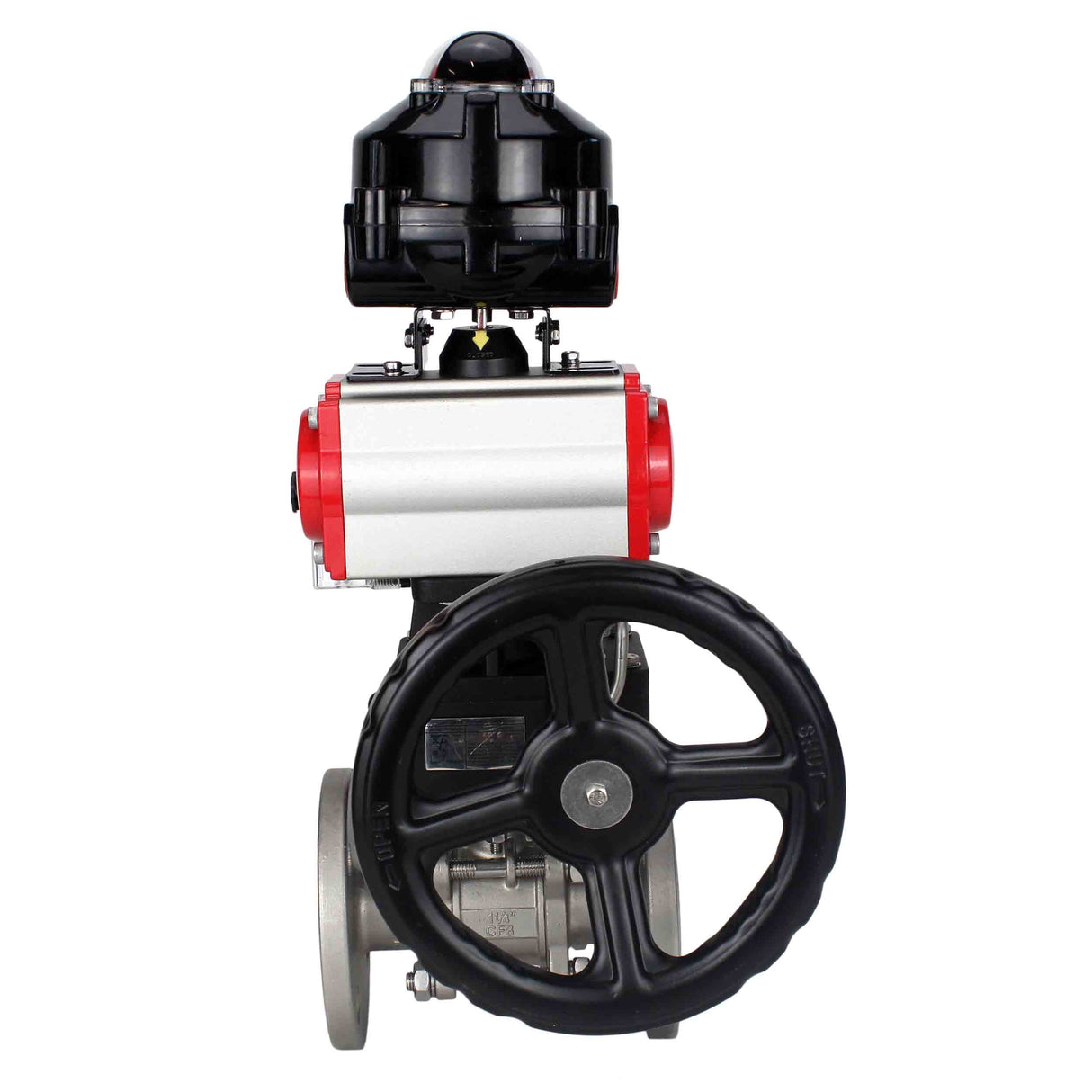 Ball valves Elephant BV3232P(3pc)-FP-F-ISO-H flanged, full bore, three-piece, stainless steel body. steel SS316, seal - PTFE, with pneumatic drive Elephant PA-DA 052-130 pneumatic distributor 4M310-08 NAMUR 24V gearbox MON LSU APL-510N-EX