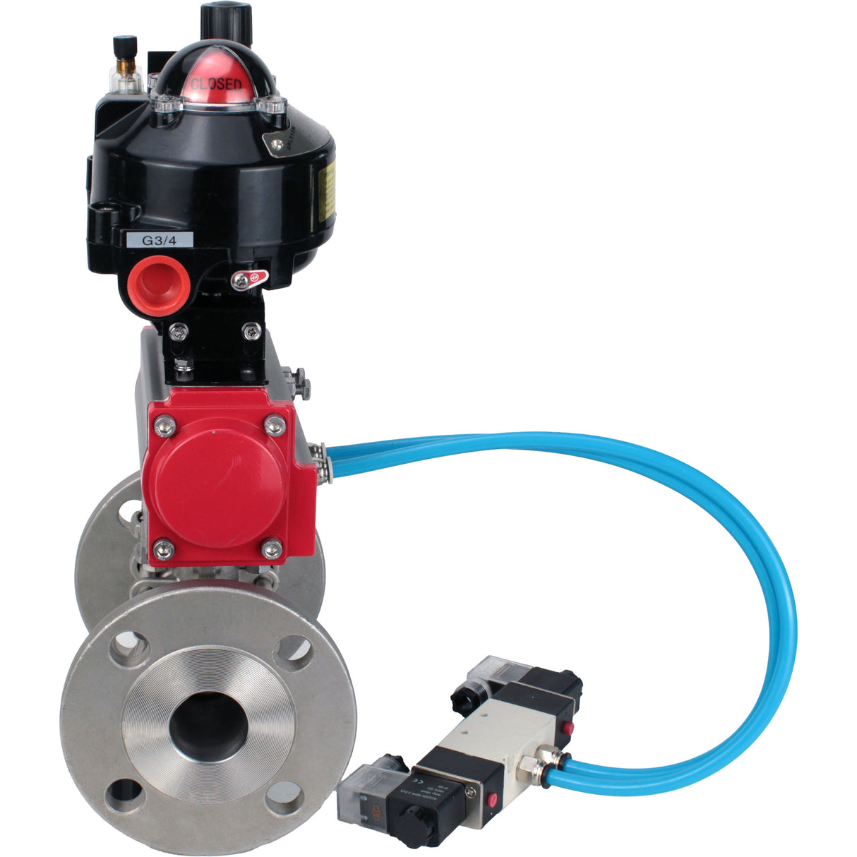 Ball valves Elephant BV3232P(3pc)-FP-F-ISO-H flanged, full bore, three-piece, stainless steel body. steel SS316, seal - PTFE, with pneumatic actuator Elephant PA-SA 065-160 pneumatic distributor 4V320-08 ATU AFC2000 APL-510N-EX