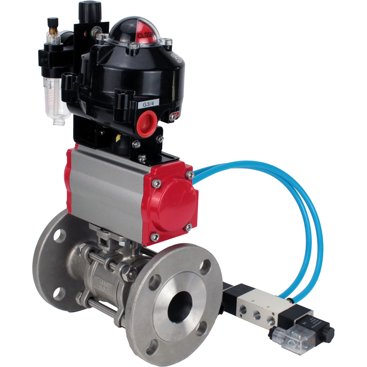 Ball valves Elephant BV3232P(3pc)-FP-F-ISO-H flanged, full bore, three-piece, stainless steel body. steel SS316, seal - PTFE, with pneumatic actuator Elephant PA-SA 065-160 pneumatic distributor 4V320-08 ATU AFC2000 APL-510N-EX