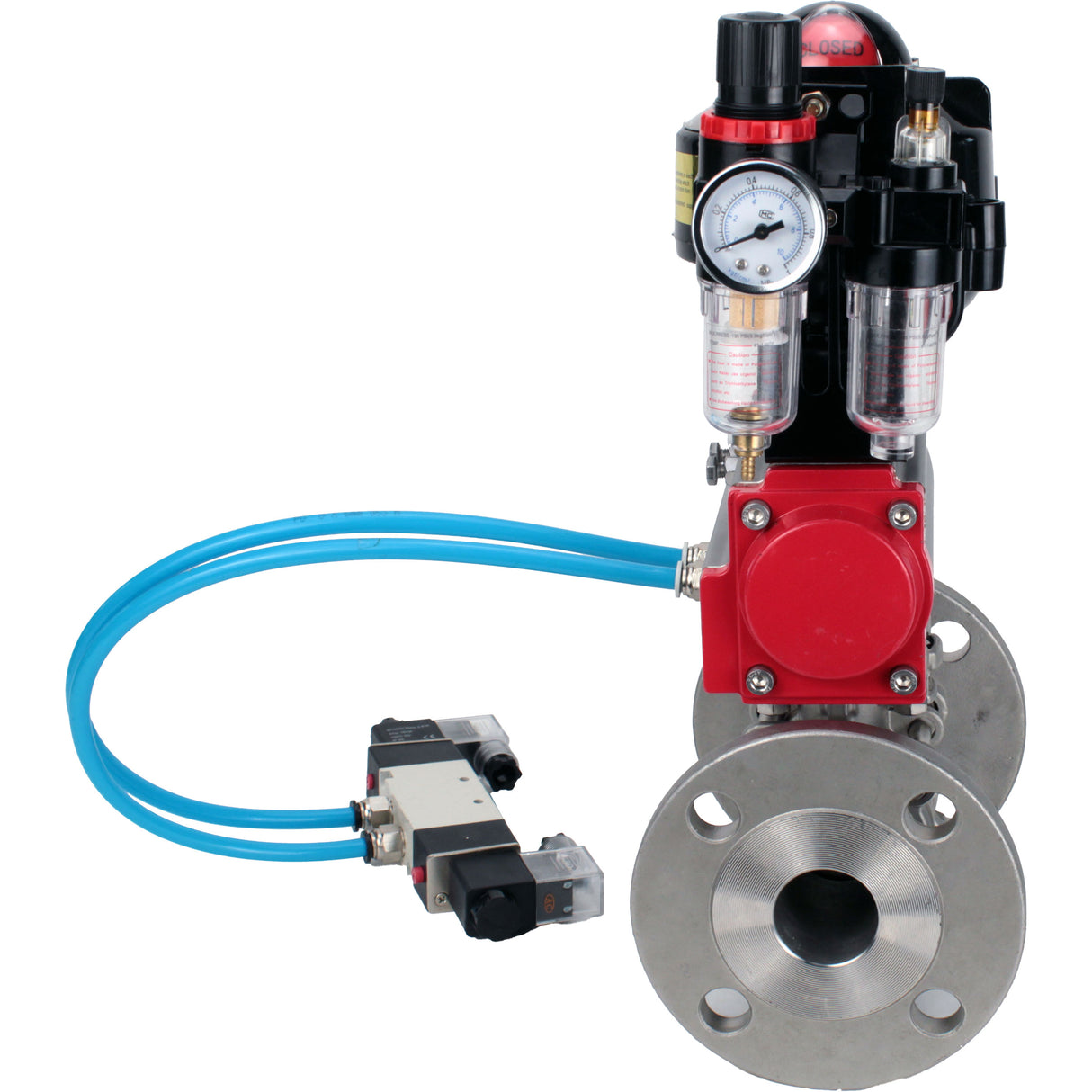 Ball valves Elephant BV3232P(3pc)-FP-F-ISO-H flanged, full bore, three-piece, stainless steel body. steel SS316, seal - PTFE, with pneumatic actuator Elephant PA-SA 065-160 pneumatic distributor 4V320-08 ATU AFC2000 APL-510N-EX