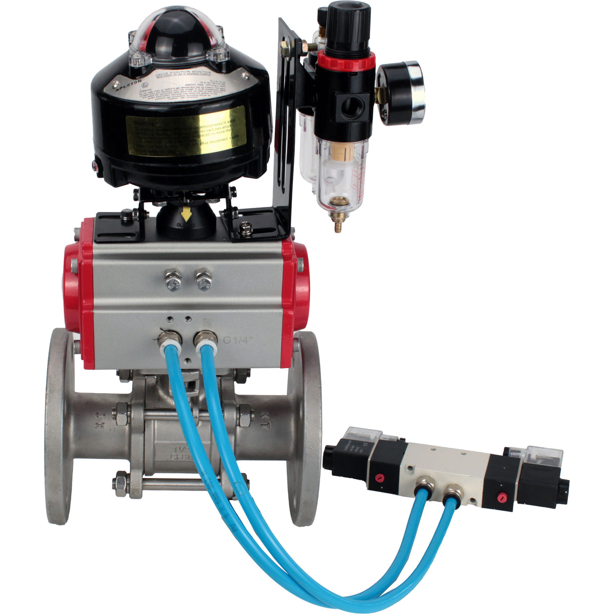 Ball valves Elephant BV3232P(3pc)-FP-F-ISO-H flanged, full bore, three-piece, stainless steel body. steel SS316, seal - PTFE, with pneumatic actuator Elephant PA-SA 065-160 pneumatic distributor 4V320-08 ATU AFC2000 APL-510N-EX