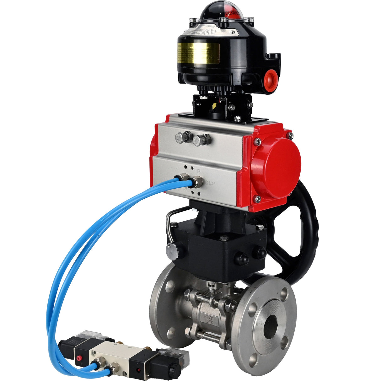 Ball valves Elephant BV3232P(3pc)-FP-F-ISO-H flanged, full bore, three-piece, stainless steel body. steel SS316, seal - PTFE, with pneumatic drive Elephant PA-DA 052-130 pneumatic distributor 4V320-10 gearbox MON LSU APL-510N-EX