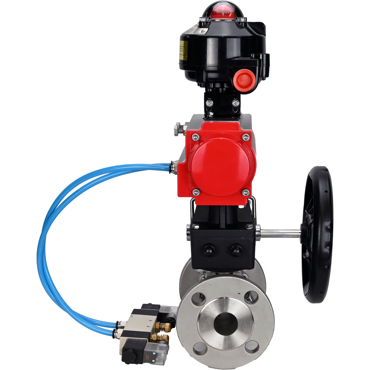Ball valves Elephant BV3232P(3pc)-FP-F-ISO-H flanged, full bore, three-piece, stainless steel body. steel SS316, seal - PTFE, with pneumatic drive Elephant PA-DA 052-130 pneumatic distributor 4V320-10 gearbox MON LSU APL-510N-EX