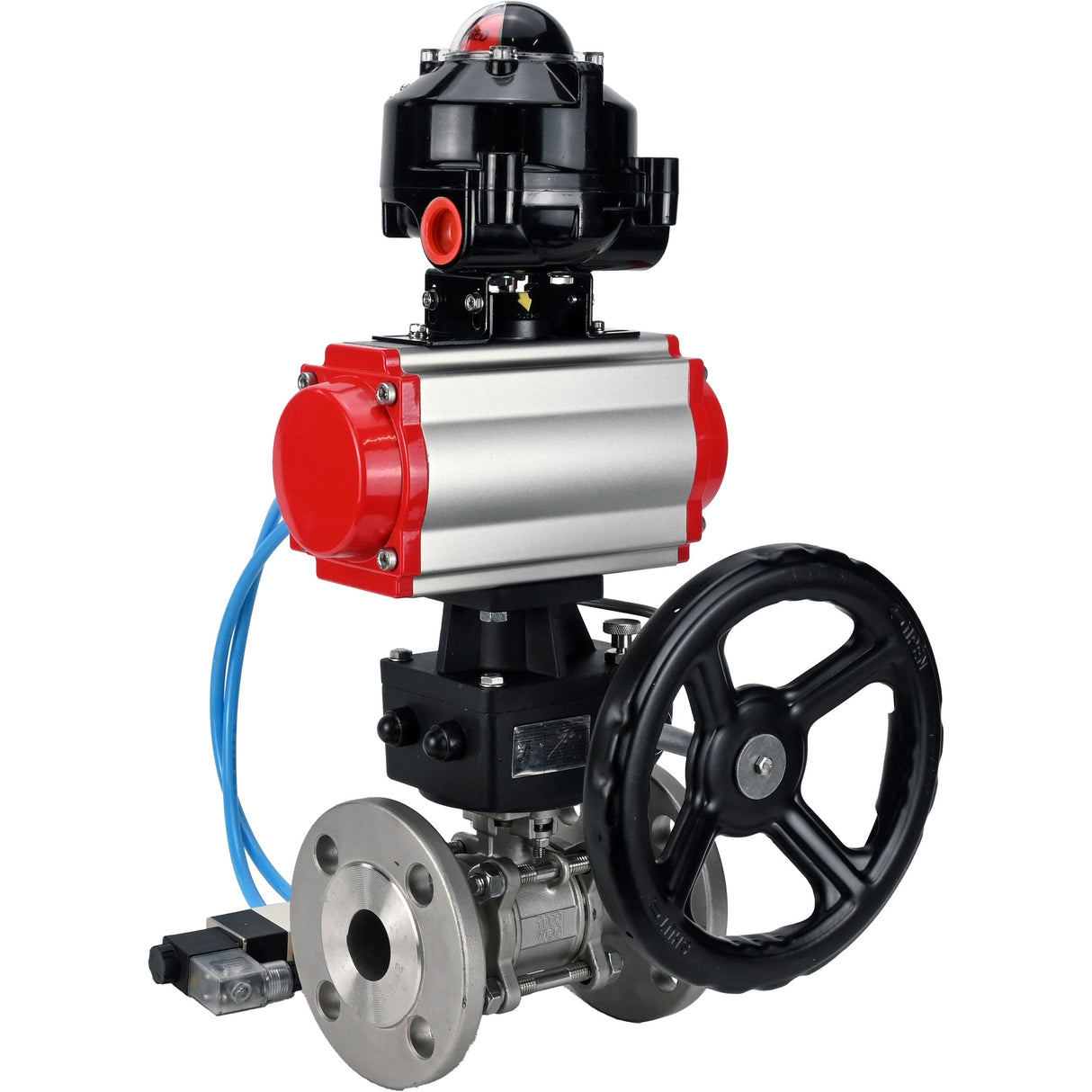 Ball valves Elephant BV3232P(3pc)-FP-F-ISO-H flanged, full bore, three-piece, stainless steel body. steel SS316, seal - PTFE, with pneumatic drive Elephant PA-DA 052-130 pneumatic distributor 4V320-10 gearbox MON LSU APL-510N-EX