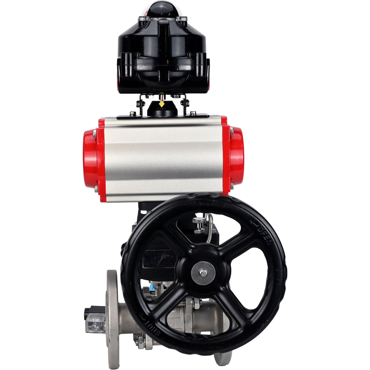Ball valves Elephant BV3232P(3pc)-FP-F-ISO-H flanged, full bore, three-piece, stainless steel body. steel SS316, seal - PTFE, with pneumatic drive Elephant PA-DA 052-130 pneumatic distributor 4V320-08 gearbox MON LSU APL-510N-EX