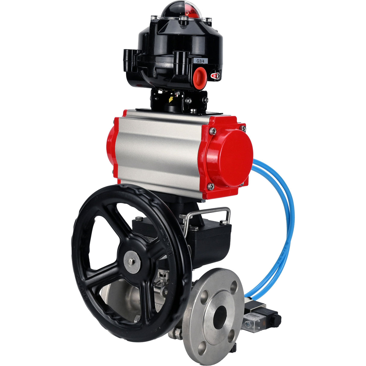 Ball valves Elephant BV3232P(3pc)-FP-F-ISO-H flanged, full bore, three-piece, stainless steel body. steel SS316, seal - PTFE, with pneumatic drive Elephant PA-DA 052-130 pneumatic distributor 4V320-08 gearbox MON LSU APL-510N-EX