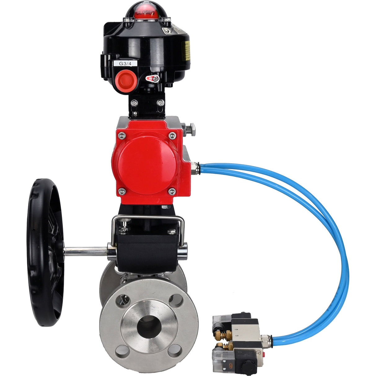 Ball valves Elephant BV3232P(3pc)-FP-F-ISO-H flanged, full bore, three-piece, stainless steel body. steel SS316, seal - PTFE, with pneumatic drive Elephant PA-DA 052-130 pneumatic distributor 4V320-08 gearbox MON LSU APL-510N-EX