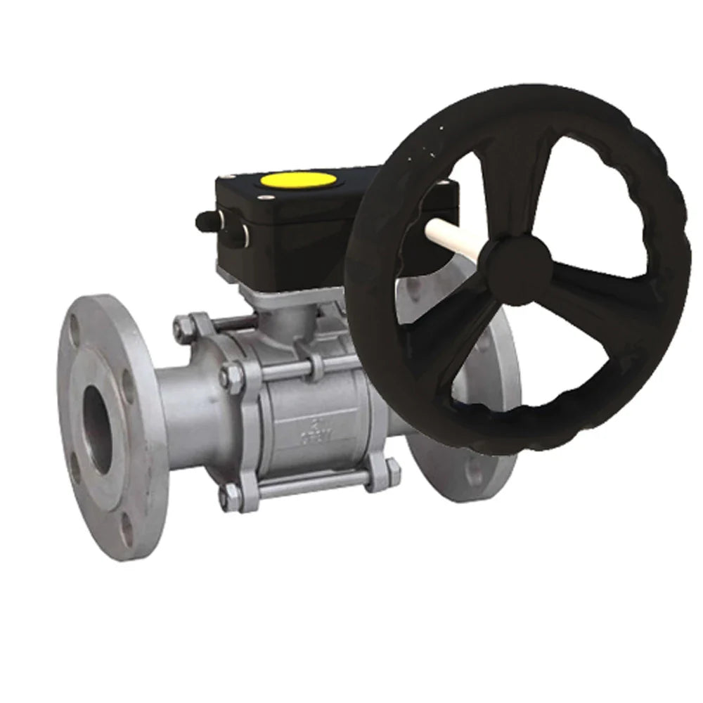 Ball valves Elephant BV3232P(3pc)-FP-F-ISO-H DN65-100 25/40 bar flanged with ISO flange, body - 316 stainless steel, full bore, seal - PTFE, with gearbox Elephant HAM RQN-Z