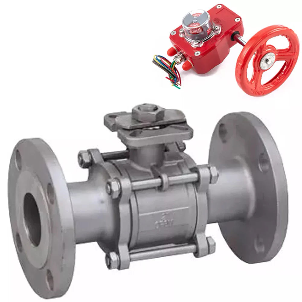 Ball valves Elephant BV3232P(3pc)-FP-F-ISO-H DN65-100 25/40 bar flanged with ISO flange, body - 316 stainless steel, full bore, seal - PTFE, with gearbox Elephant HGBF RQN-Z with visual position indicator and a feedback sensor