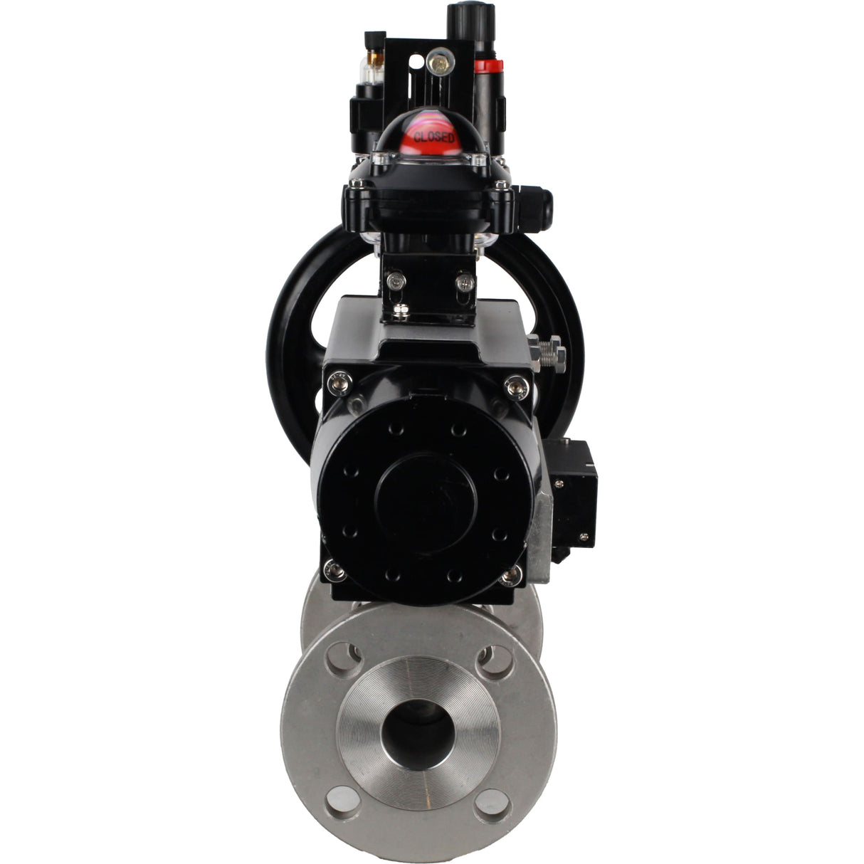 Ball valves Elephant BV3232P(3pc)-FP-F-ISO-H DN65-100 25/40 bar flanged with ISO flange, body - 316 stainless steel, full bore, seal - PTFE, with pneumatic drive PA-DA-105-1, pneumatic distributor 4M310-08 NAMUR 24V, LSU APL-210N, ATU AFC2000