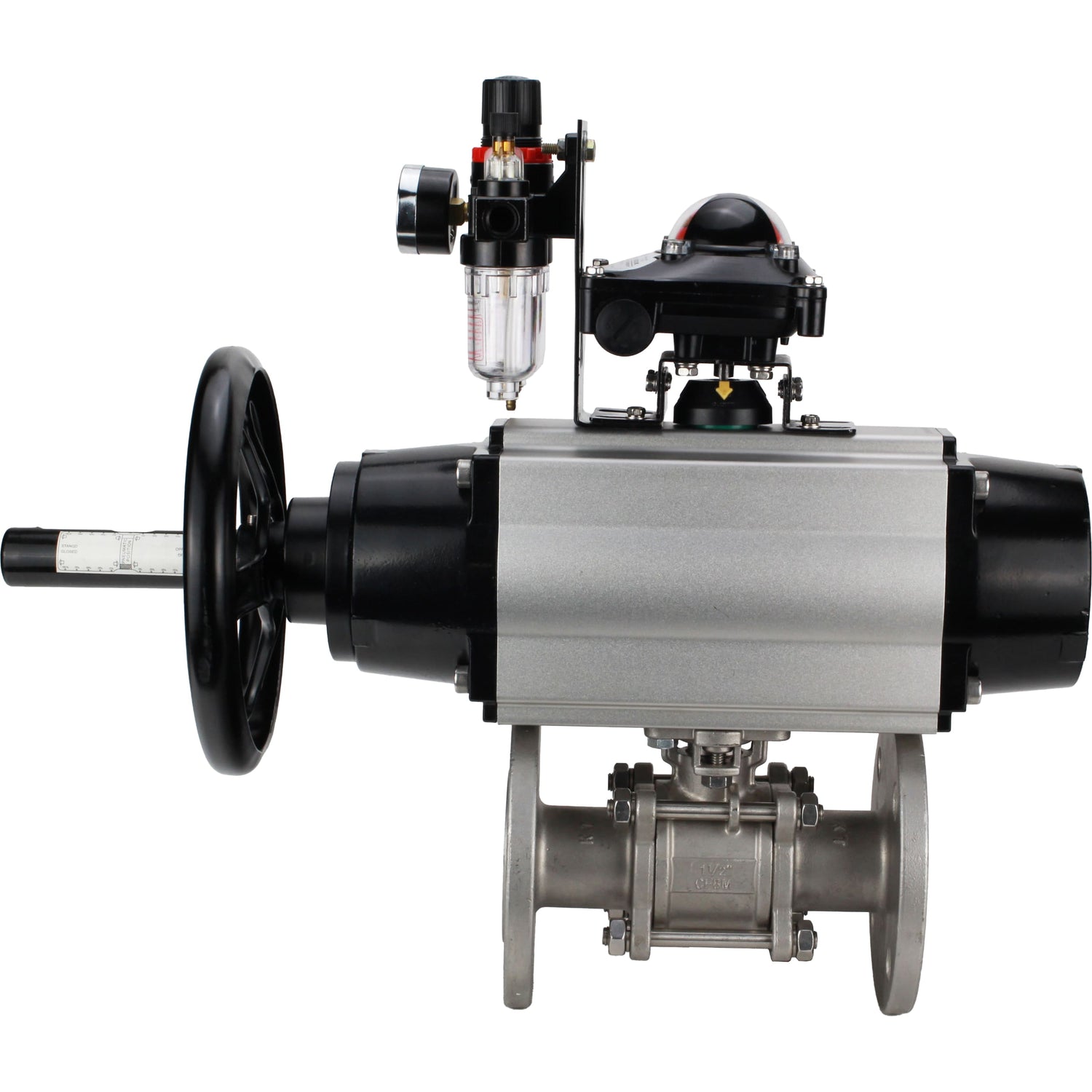 Ball valves Elephant BV3232P(3pc)-FP-F-ISO-H DN65-100 25/40 bar flanged with ISO flange, body - 316 stainless steel, full bore, seal - PTFE, with pneumatic drive PA-DA-105-1, pneumatic distributor 4M310-08 NAMUR 24V, LSU APL-210N, ATU AFC2000