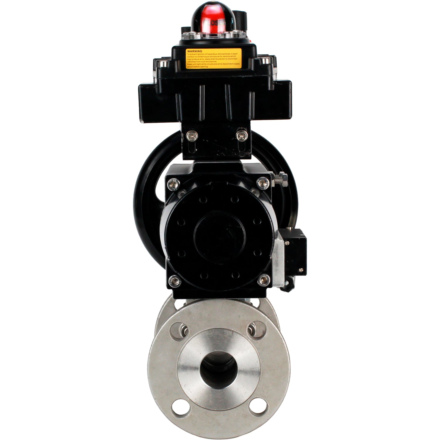 Ball valves Elephant BV3232P(3pc)-FP-F-ISO-H DN65-100 25/40 bar flanged with ISO flange, body - 316 stainless steel, full bore, seal - PTFE, with pneumatic drive PA-DA-105-1, pneumatic distributor 4M310-08 NAMUR 24V, LSU APL-410N Ex, ATU AFC2000