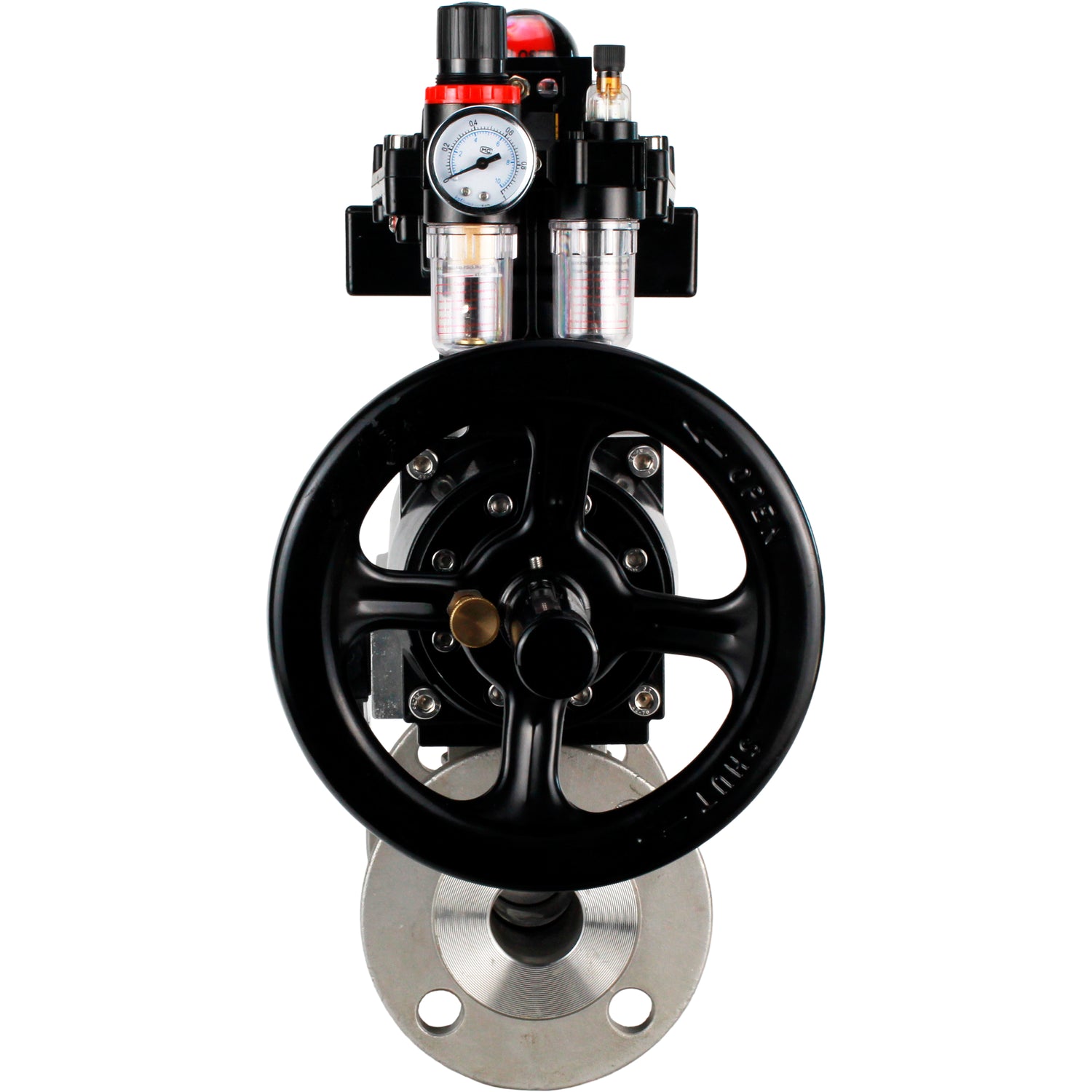 Ball valves Elephant BV3232P(3pc)-FP-F-ISO-H DN65-100 25/40 bar flanged with ISO flange, body - 316 stainless steel, full bore, seal - PTFE, with pneumatic drive PA-DA-105-1, pneumatic distributor 4M310-08 NAMUR 24V, LSU APL-410N Ex, ATU AFC2000