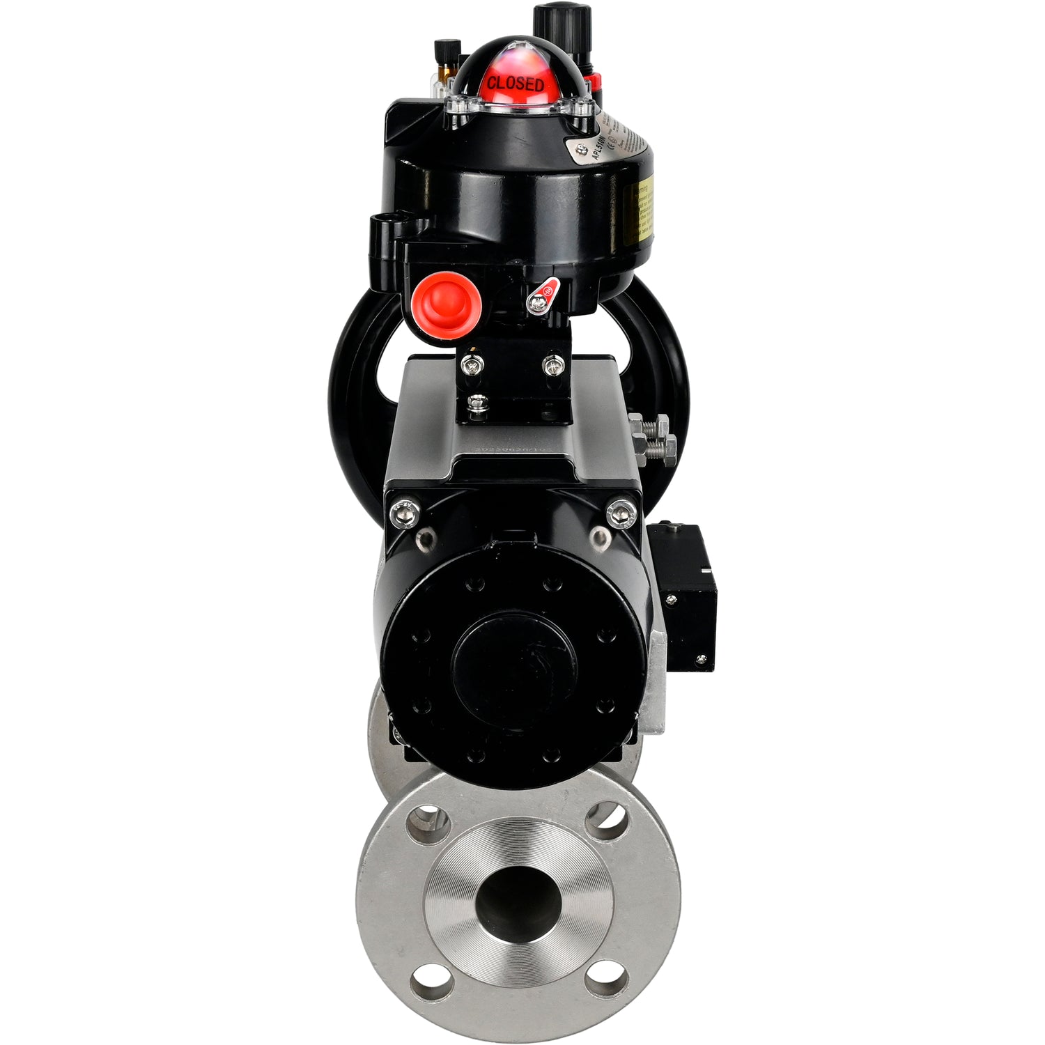 Ball valves Elephant BV3232P(3pc)-FP-F-ISO-H DN65-100 25/40 bar flanged with ISO flange, body - 316 stainless steel, full bore, seal - PTFE, with pneumatic drive PA-DA-105-1, pneumatic distributor 4M310-08 NAMUR 24V, LSU APL-510N Ex, ATU AFC2000