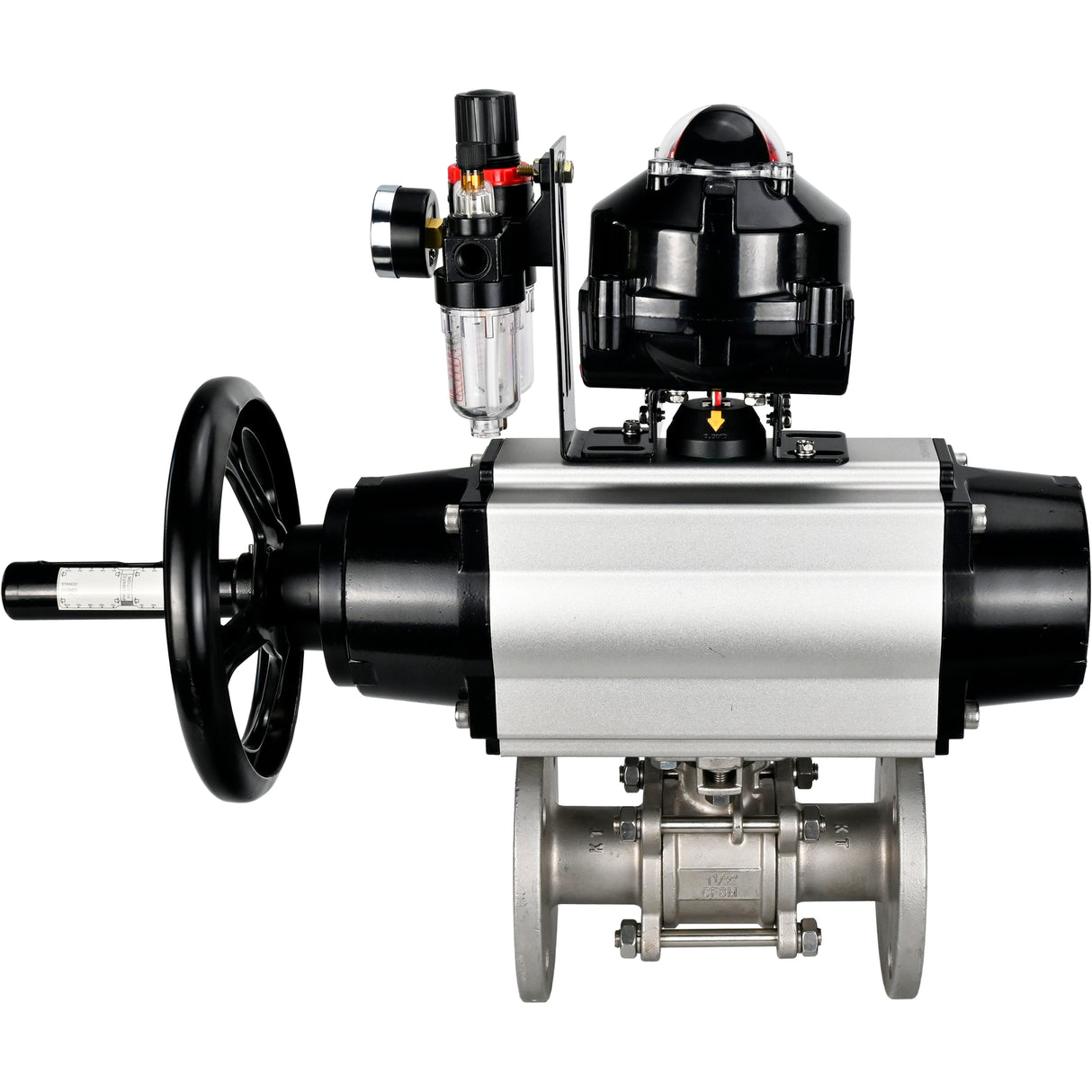Ball valves Elephant BV3232P(3pc)-FP-F-ISO-H DN65-100 25/40 bar flanged with ISO flange, body - 316 stainless steel, full bore, seal - PTFE, with pneumatic drive PA-DA-105-1, pneumatic distributor 4M310-08 NAMUR 24V, LSU APL-510N Ex, ATU AFC2000