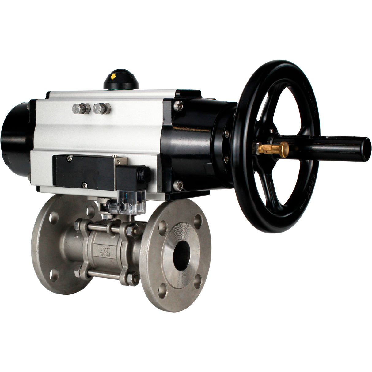 Ball valves Elephant BV3232P(3pc)-FP-F-ISO-H DN65-100 25/40 bar flanged with ISO flange, body - 316 stainless steel, full bore, seal - PTFE, with pneumatic drive PA-DA-105-1, pneumatic distributor 4M310-08 NAMUR 220V