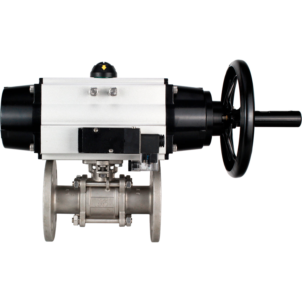 Ball valves Elephant BV3232P(3pc)-FP-F-ISO-H DN65-100 25/40 bar flanged with ISO flange, body - 316 stainless steel, full bore, seal - PTFE, with pneumatic drive PA-DA-105-1, pneumatic distributor 4M310-08 NAMUR 220V