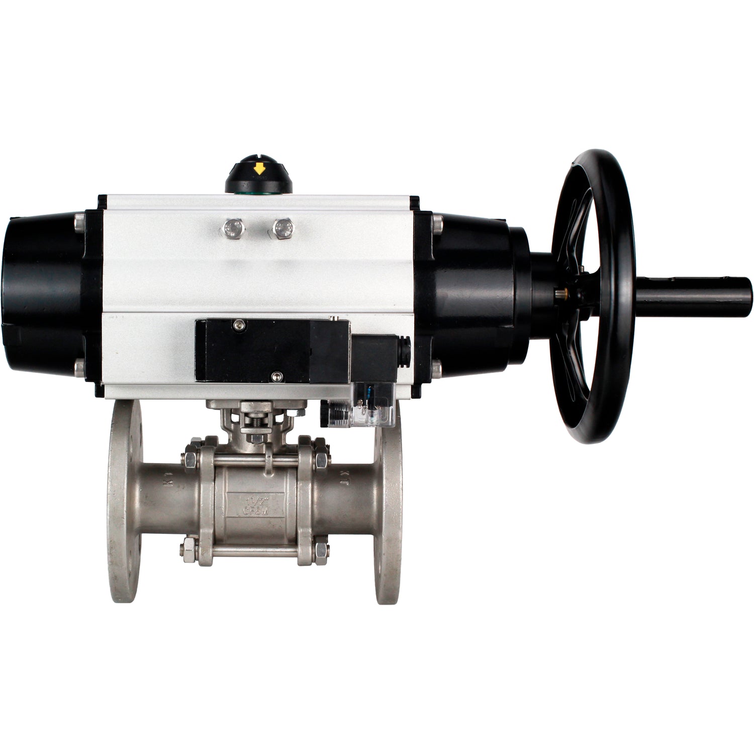 Ball valves Elephant BV3232P(3pc)-FP-F-ISO-H DN65-100 25/40 bar flanged with ISO flange, body - 316 stainless steel, full bore, seal - PTFE, with pneumatic drive PA-DA-105-1, pneumatic distributor 4M310-08 NAMUR 220V