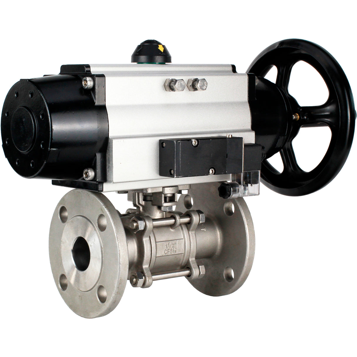 Ball valves Elephant BV3232P(3pc)-FP-F-ISO-H DN65-100 25/40 bar flanged with ISO flange, body - 316 stainless steel, full bore, seal - PTFE, with pneumatic drive PA-DA-105-1, pneumatic distributor 4M310-08 NAMUR 220V