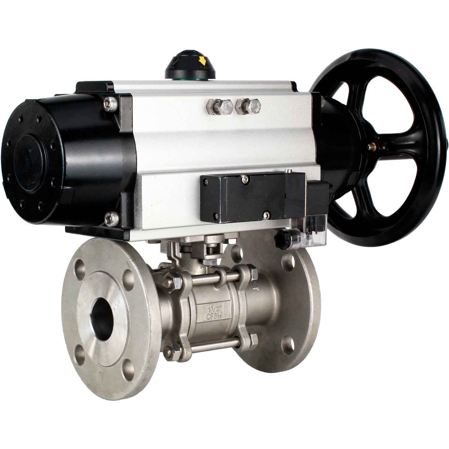 Ball valves Elephant BV3232P(3pc)-FP-F-ISO-H DN65-100 25/40 bar flanged with ISO flange, body - 316 stainless steel, full bore, seal - PTFE, with pneumatic drive PA-DA-105-1, pneumatic distributor 4M310-08 NAMUR 220V