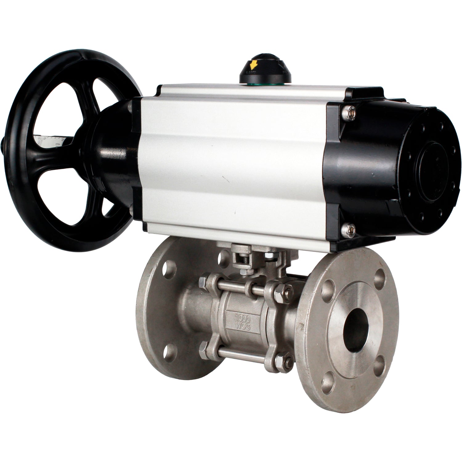 Ball valves Elephant BV3232P(3pc)-FP-F-ISO-H DN65-100 25/40 bar flanged with ISO flange, body - 316 stainless steel, full bore, seal - PTFE, with pneumatic drive PA-DA-105-1, pneumatic distributor 4M310-08 NAMUR 220V