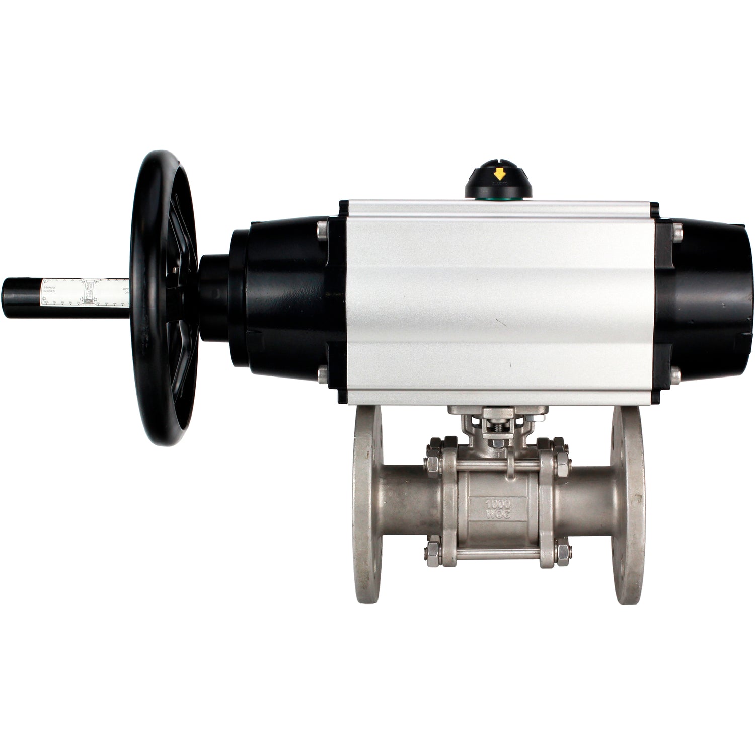 Ball valves Elephant BV3232P(3pc)-FP-F-ISO-H DN65-100 25/40 bar flanged with ISO flange, body - 316 stainless steel, full bore, seal - PTFE, with pneumatic drive PA-DA-105-1, pneumatic distributor 4M310-08 NAMUR 220V