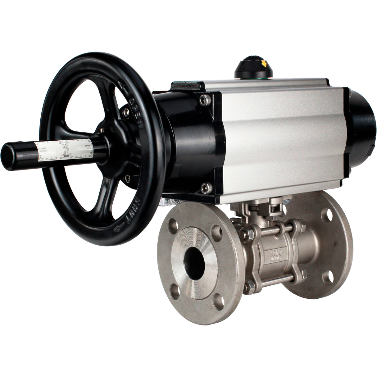 Ball valves Elephant BV3232P(3pc)-FP-F-ISO-H DN65-100 25/40 bar flanged with ISO flange, body - 316 stainless steel, full bore, seal - PTFE, with pneumatic drive PA-DA-105-1, pneumatic distributor 4M310-08 NAMUR 220V