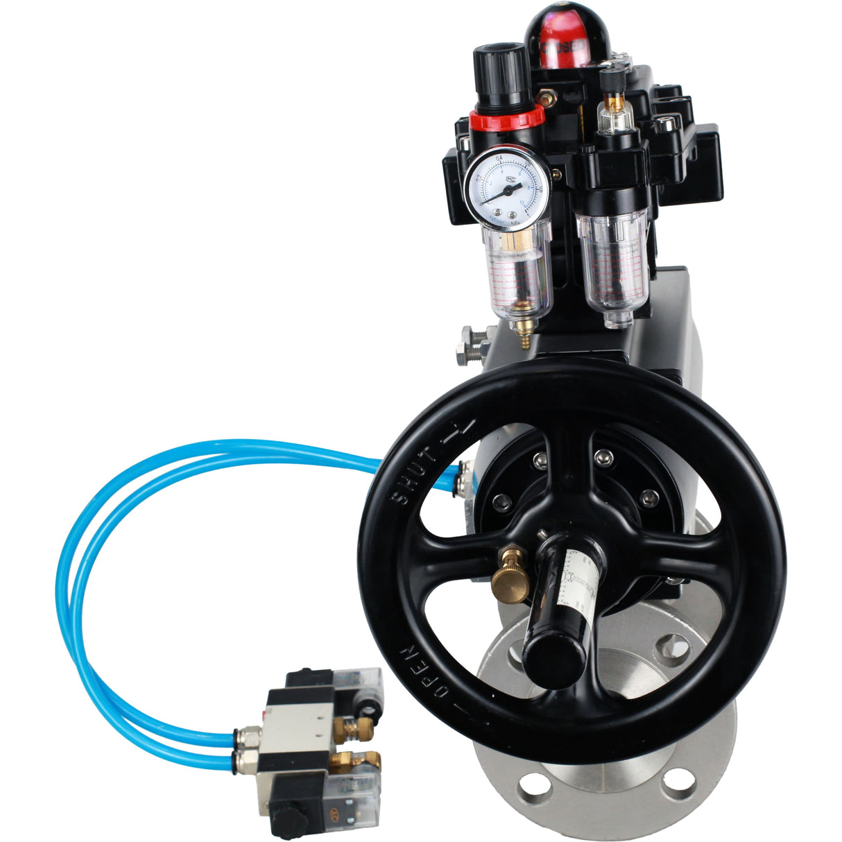 Ball valves Elephant BV3232P(3pc)-FP-F-ISO-H DN65-100 25/40 bar flanged with ISO flange, body - 316 stainless steel, full bore, seal - PTFE, with pneumatic drive PA-DA-105-1, pneumatic distributor 4V320-08 220V, LSU APL-410N Ex, ATU AFC2000