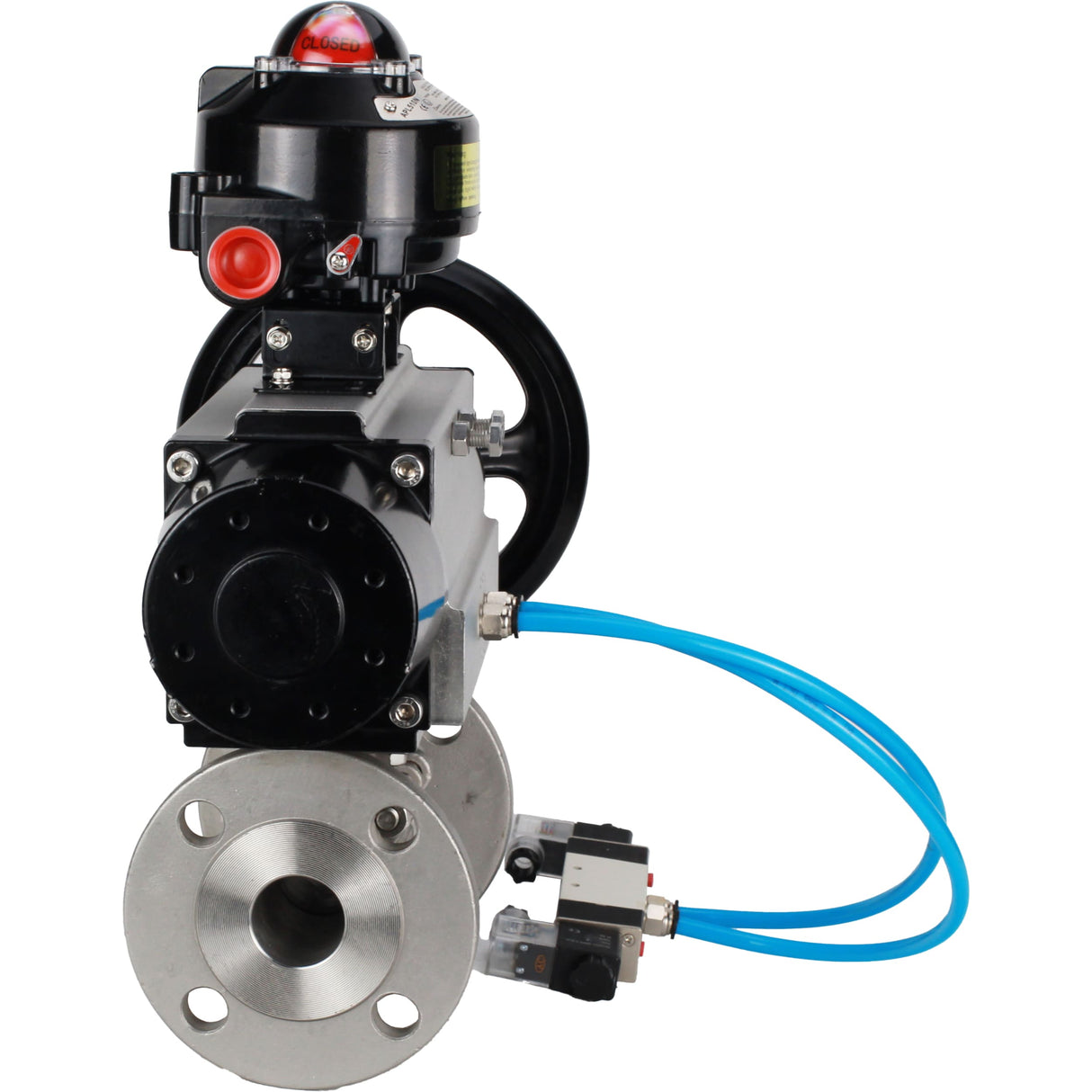 Ball valves Elephant BV3232P(3pc)-FP-F-ISO-H DN65-100 25/40 bar flanged with ISO flange, body - 316 stainless steel, full bore, seal - PTFE, with pneumatic drive PA-DA-105-1, pneumatic distributor 4V320-10 220V, LSU APL-510N Ex