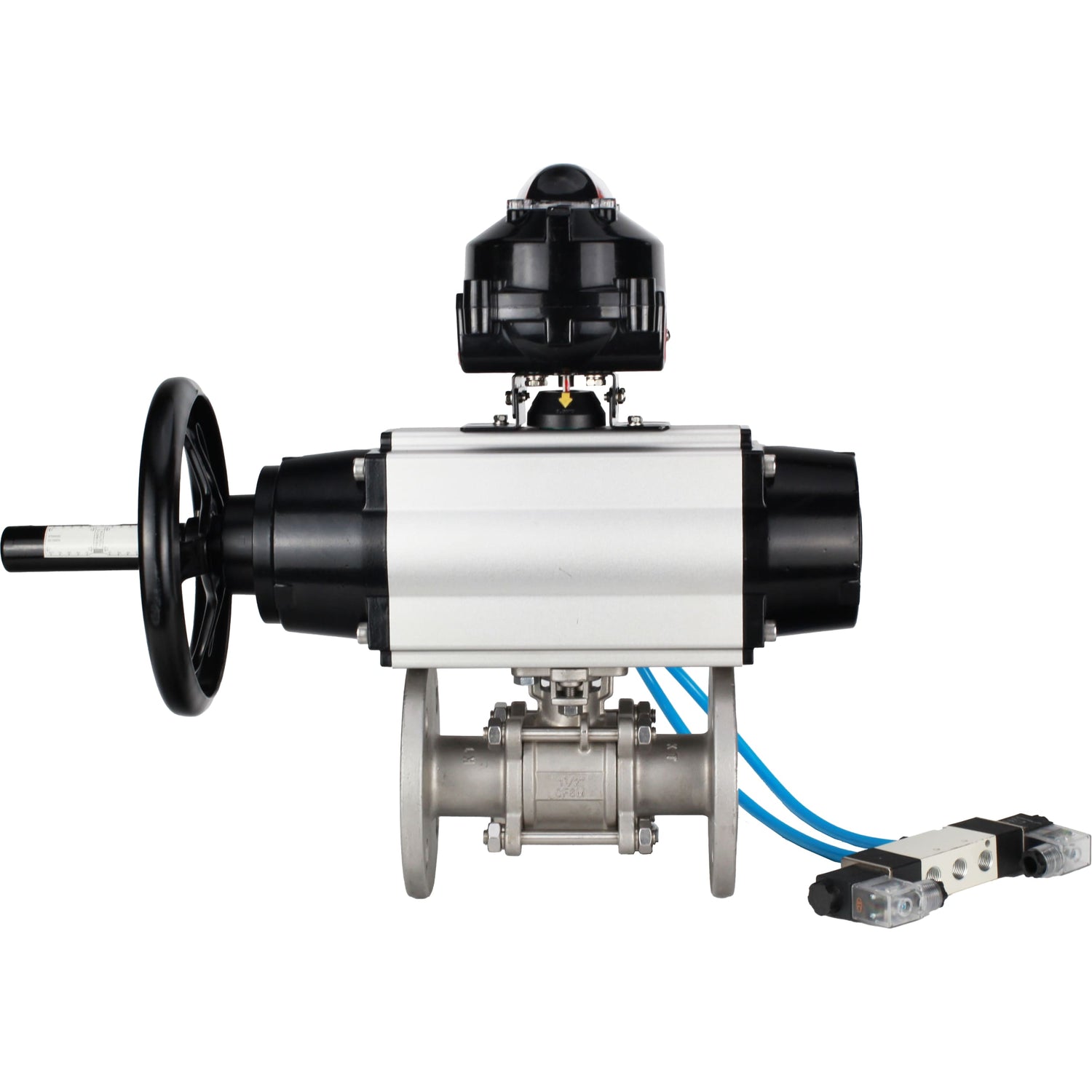 Ball valves Elephant BV3232P(3pc)-FP-F-ISO-H DN65-100 25/40 bar flanged with ISO flange, body - 316 stainless steel, full bore, seal - PTFE, with pneumatic drive PA-DA-105-1, pneumatic distributor 4V320-10 220V, LSU APL-510N Ex