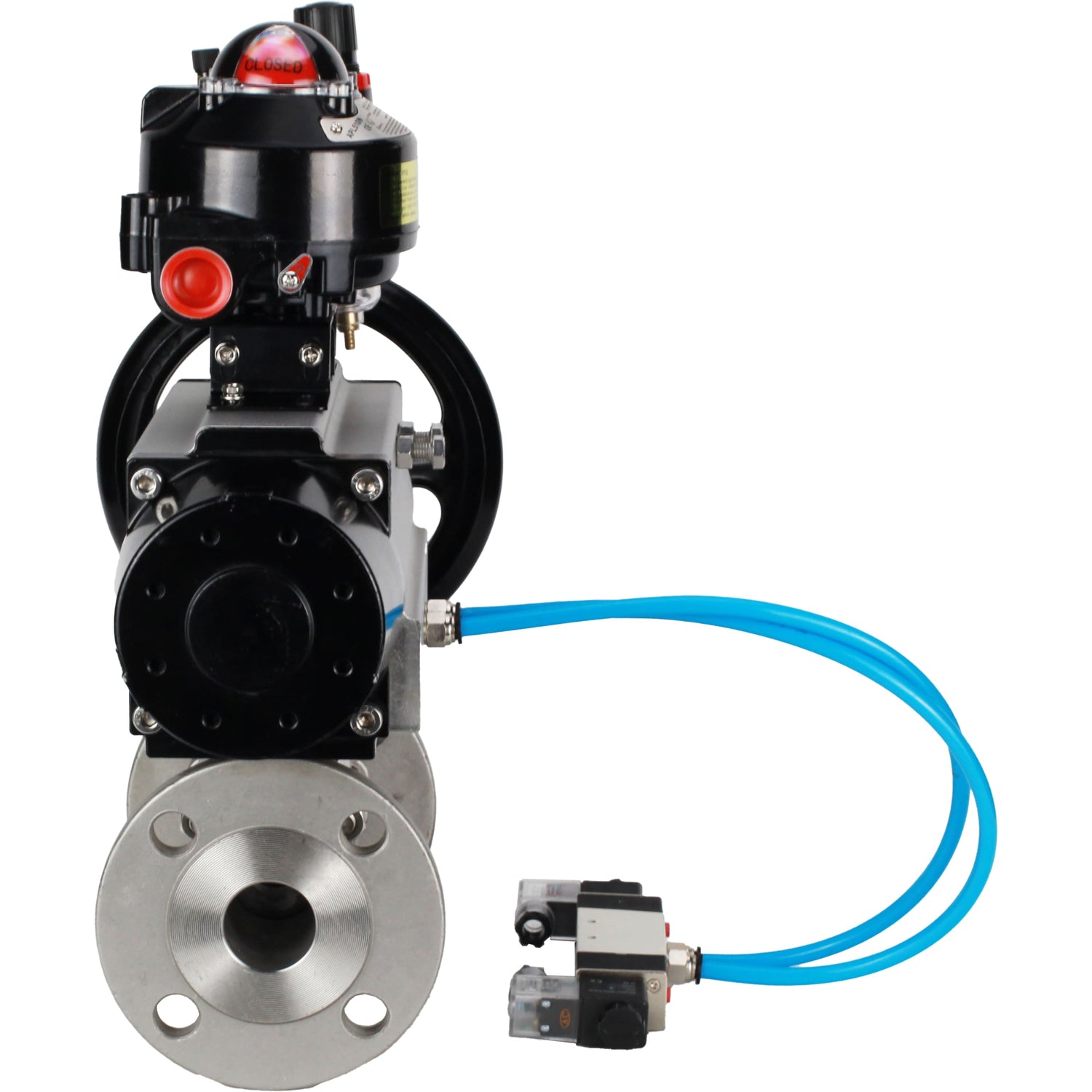 Ball valves Elephant BV3232P(3pc)-FP-F-ISO-H DN65-100 25/40 bar flanged with ISO flange, body - 316 stainless steel, full bore, seal - PTFE, with pneumatic drive PA-DA-105-1, pneumatic distributor 4V320-10 220V, LSU APL-510N Ex, ATU AFC2000