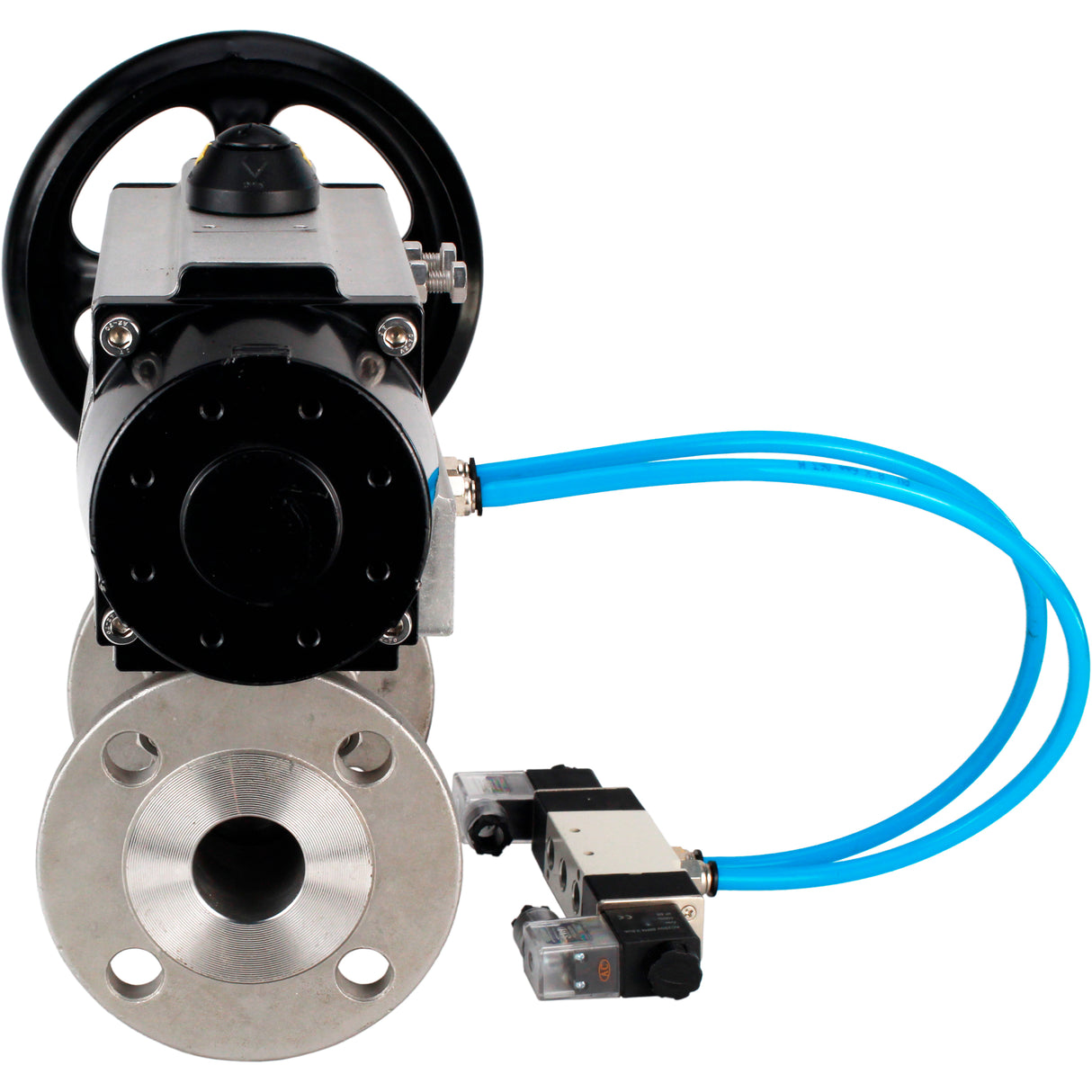 Ball valves Elephant BV3232P(3pc)-FP-F-ISO-H DN65-100 25/40 bar flanged with ISO flange, body - 316 stainless steel, full bore, seal - PTFE, with pneumatic drive PA-DA-105-1, pneumatic distributor 4V320-08 220V