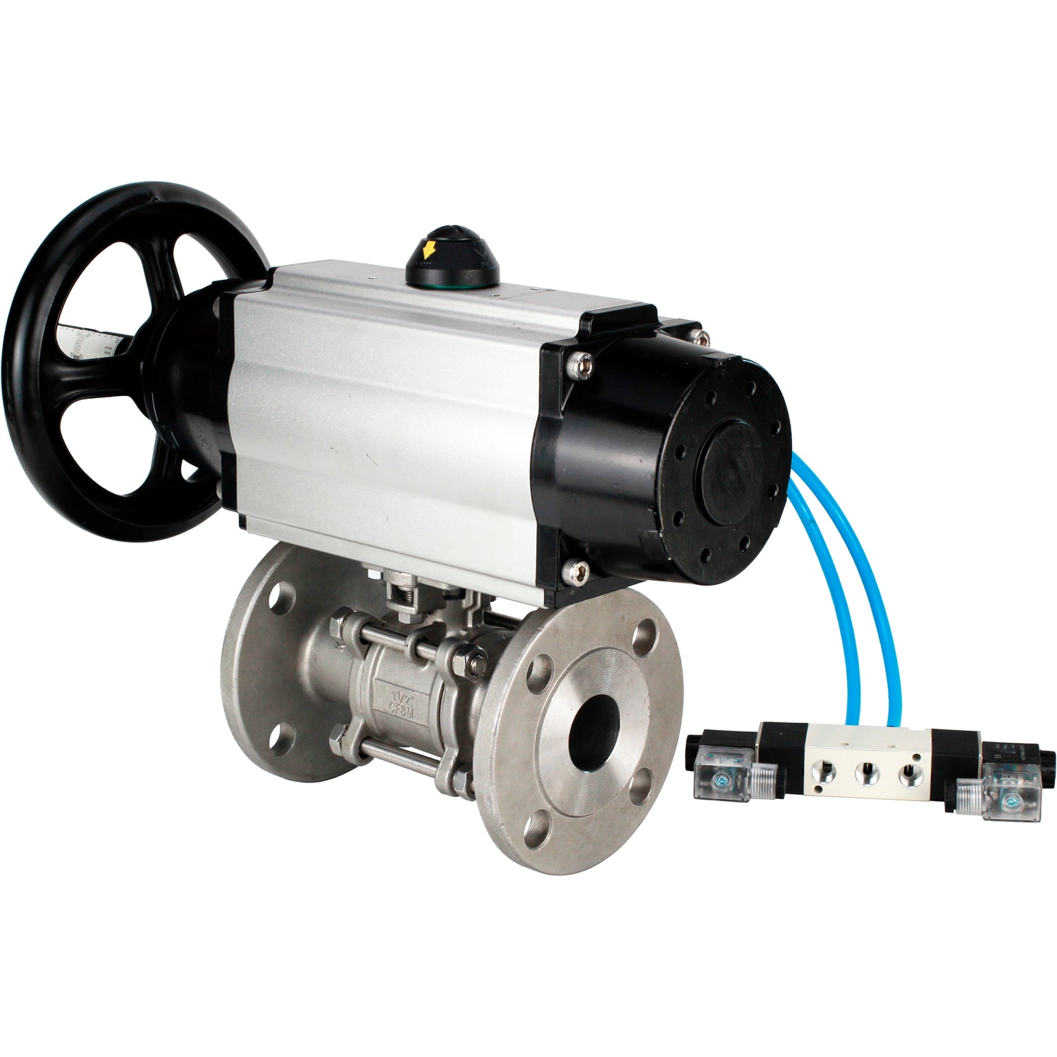Ball valves Elephant BV3232P(3pc)-FP-F-ISO-H DN65-100 25/40 bar flanged with ISO flange, body - 316 stainless steel, full bore, seal - PTFE, with pneumatic drive PA-DA-105-1, pneumatic distributor 4V320-08 220V