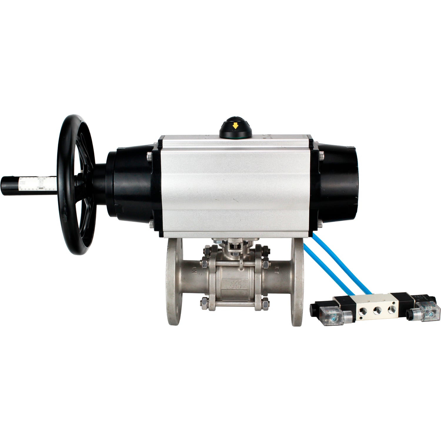 Ball valves Elephant BV3232P(3pc)-FP-F-ISO-H DN65-100 25/40 bar flanged with ISO flange, body - 316 stainless steel, full bore, seal - PTFE, with pneumatic drive PA-DA-105-1, pneumatic distributor 4V320-08 220V